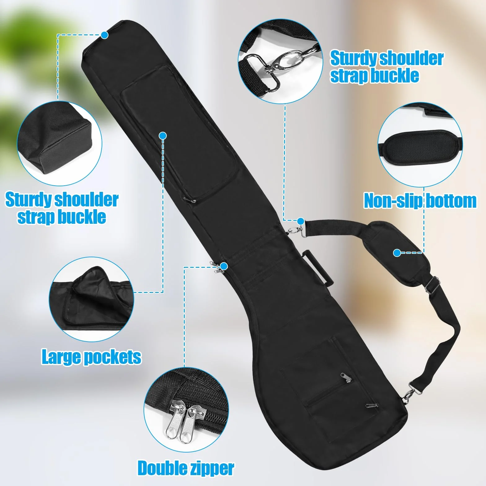Borsa da viaggio pieghevole per mazze da golf, Borsa porta mazze da golf con cerniera per 8-10, Borsa da golf leggera e portatile impermeabile per donne e uomini, Nero