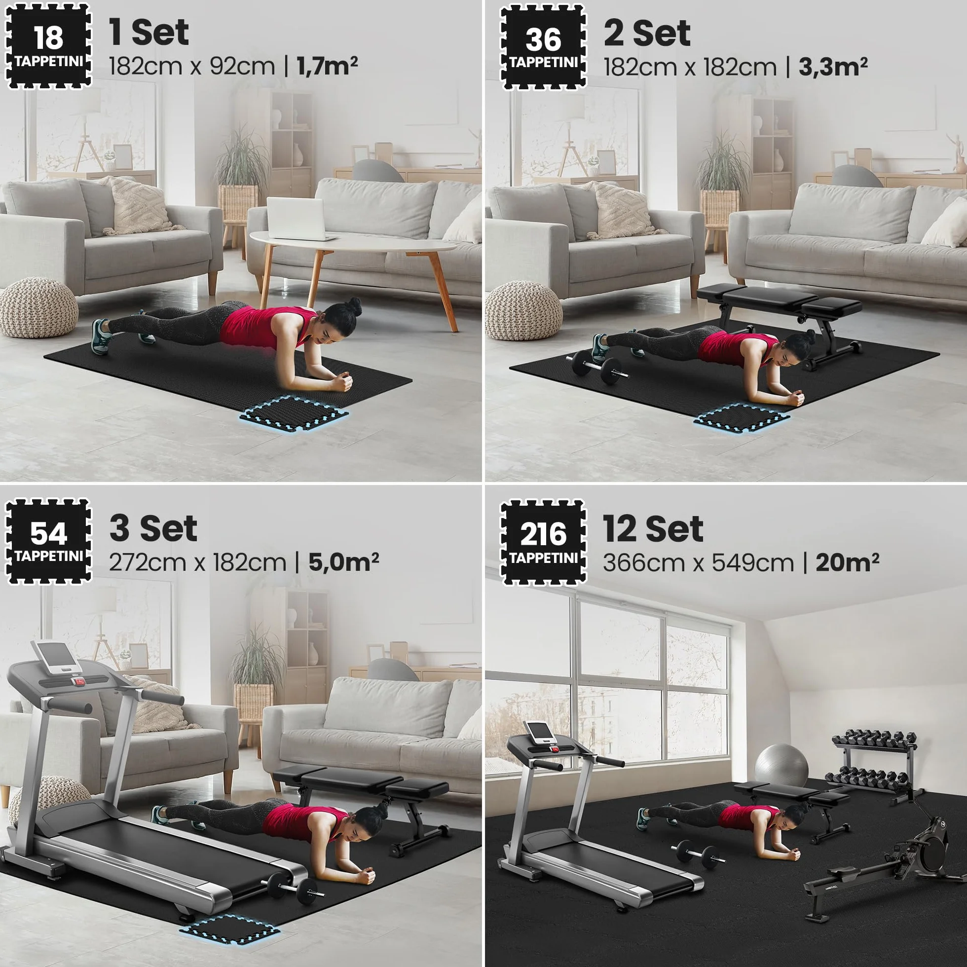 Tappeto Palestra Tappetino Fitness a Puzzle - Pavimento Protettivo Incastro Tatami Gomma per Home Gym