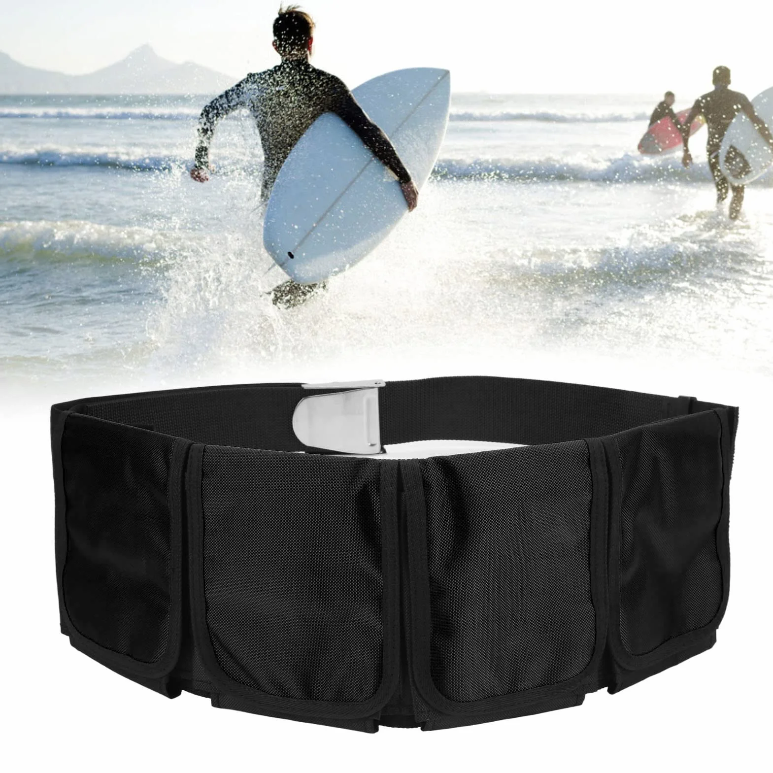 Cintura per Pesi da Sub Regolabile con Fibbia a Sgancio Rapido e 4 Tasche per Immersioni, Snorkeling, Apnea (Nero)