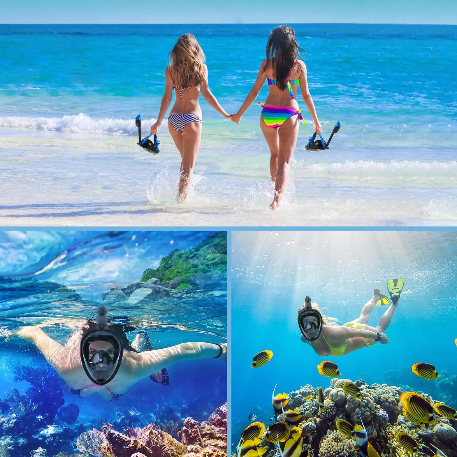 Jsdoin Maschera da Snorkeling Pieno Facciale,Maschera Subacquea con Visuale Panoramica 180° Design,Antiappannamento e Design Pieghevole per Adulti Bambini