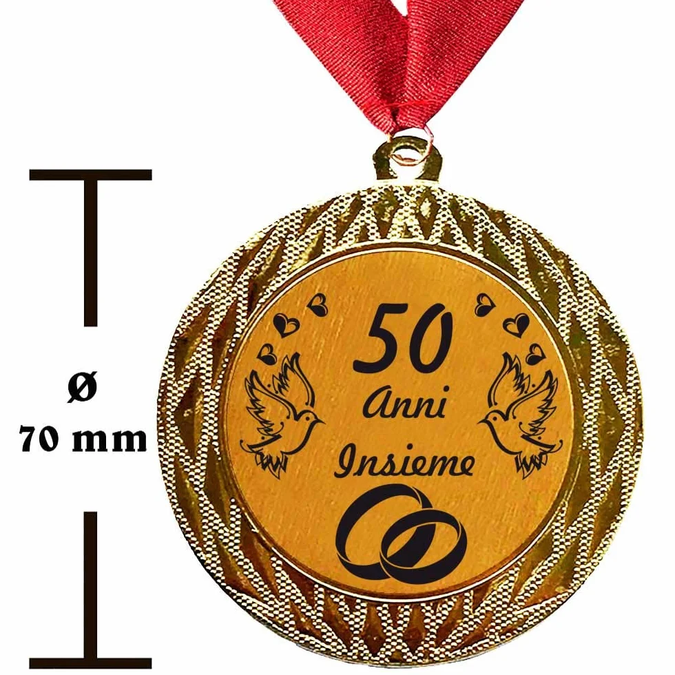 Medaglia Regalo 50 Anni Anniversario Matrimonio Oro Colletto Oro