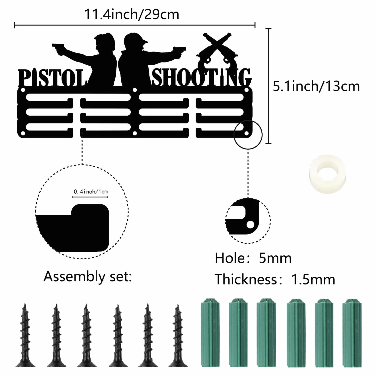 CREATCABIN Porta Medaglie per Pistola da Tiro Espositore Ganci per Medaglie da Tiro Appendiabiti Sportivo in Metallo Premi in Ferro Supporto Piccolo Decorazione Premi per Uomo Parete Casa 29x13cm