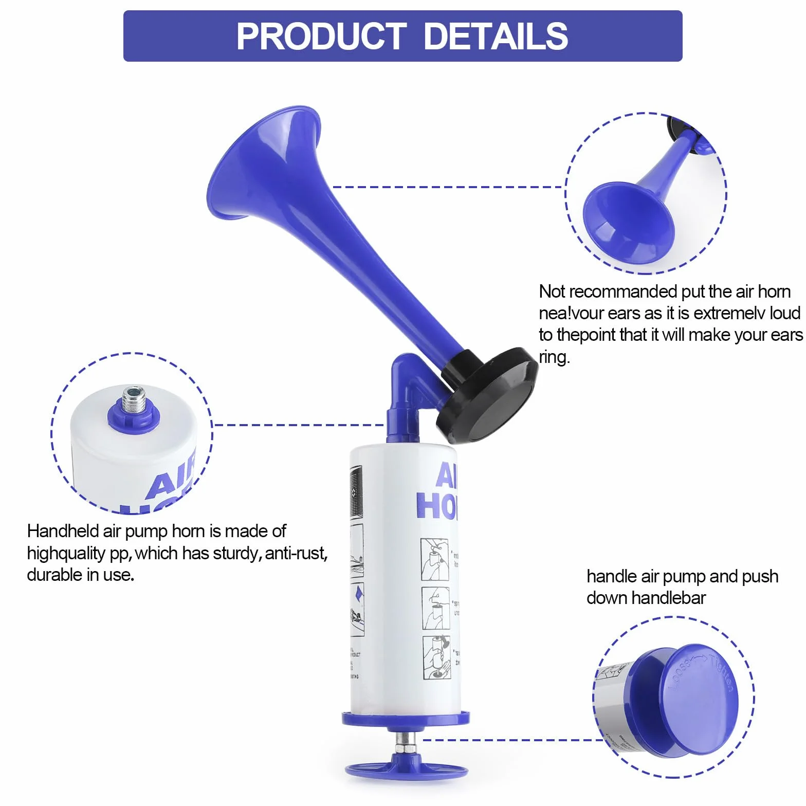 AirHorn, 2 pezzi Air Horn, Fanfare Horn, Metal Fanfare Compressed Air Horn trotle forte, tromba ad aria compressa, tromba ad aria compressa, tromba ad aria compressa, tromba per tiro