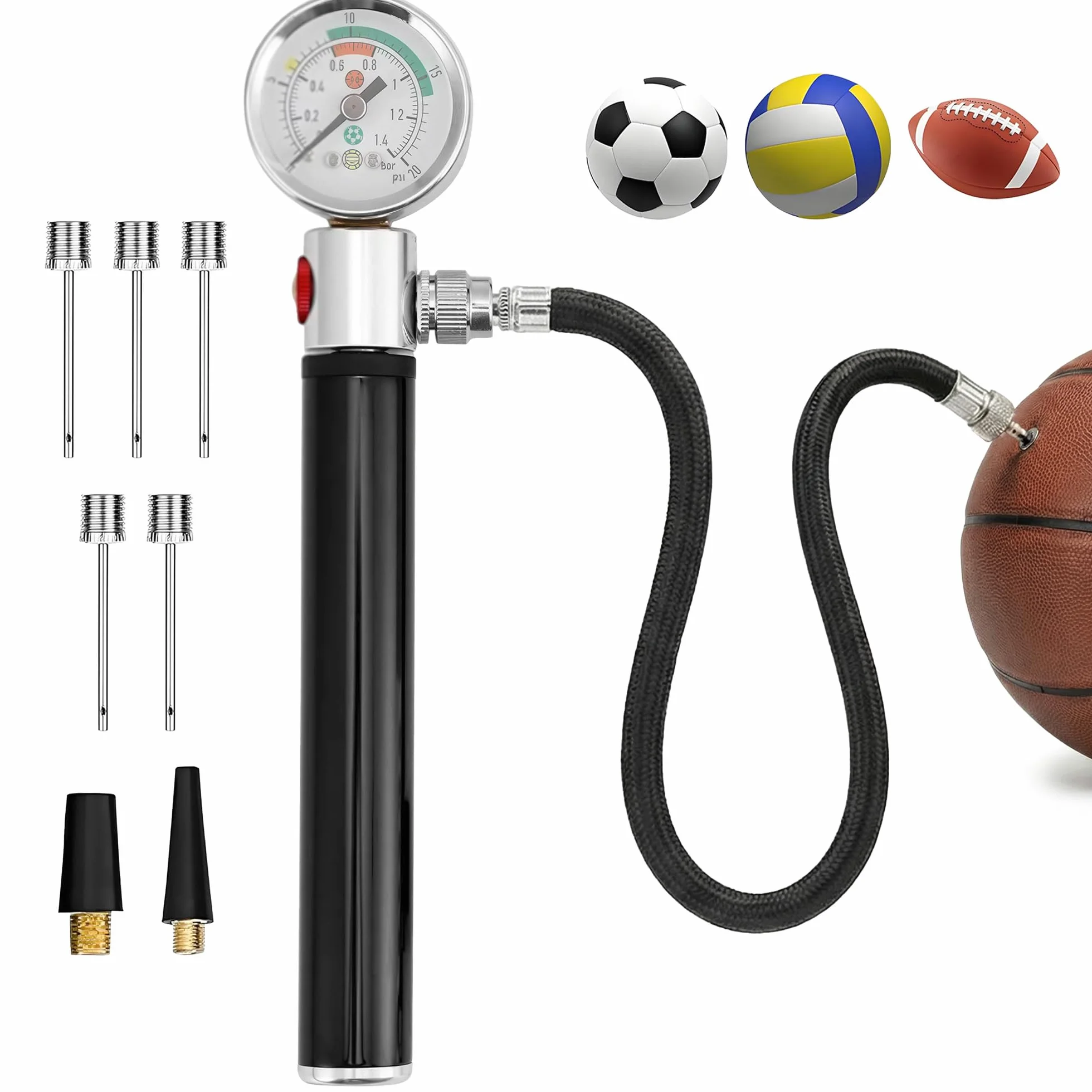 Pompa per Palloni Mini con Manometro Portatile per Calcio Pallacanestro Pallavolo
