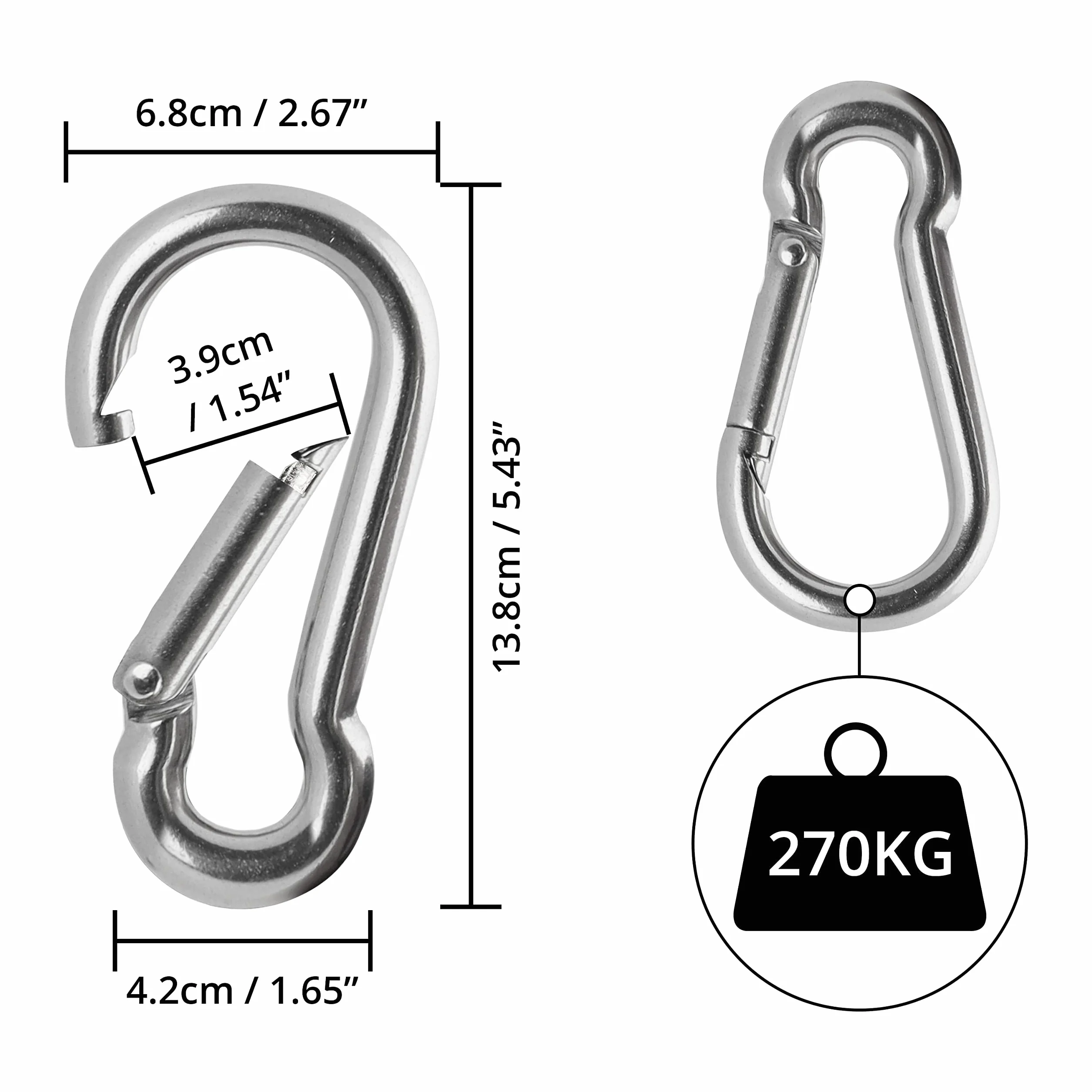 BELLE VOUS Moschettone in acciaio inox a molla M12 13,8 cm set di 2