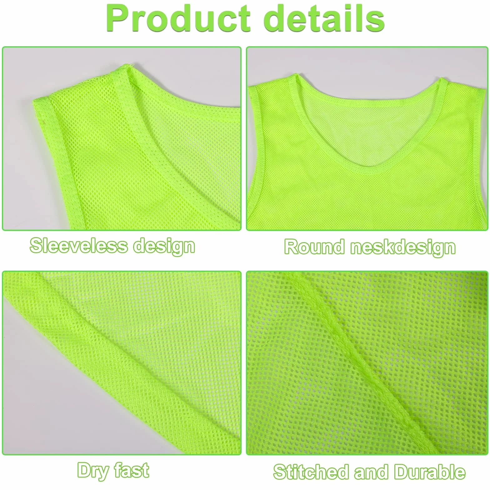 Savita 12 Pz Gilet Scrimmage in Rete di Nylon Verde Fluorescente per Calcio Basket Bambini