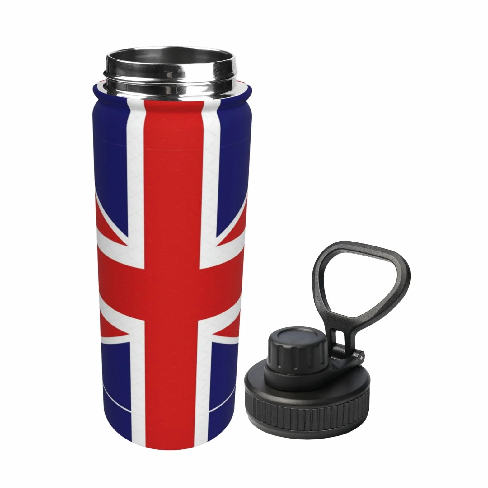 Borraccia termica con bandiera inglese, 510 ml, in acciaio inox, con coperchio a beccuccio, da viaggio