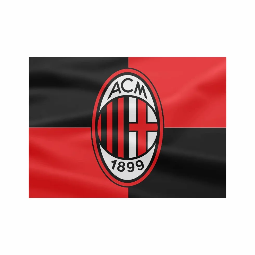 AC Milan Bandiera Grande con Logo, 100x140 cm, Poliestere, Prodotto ufficiale
