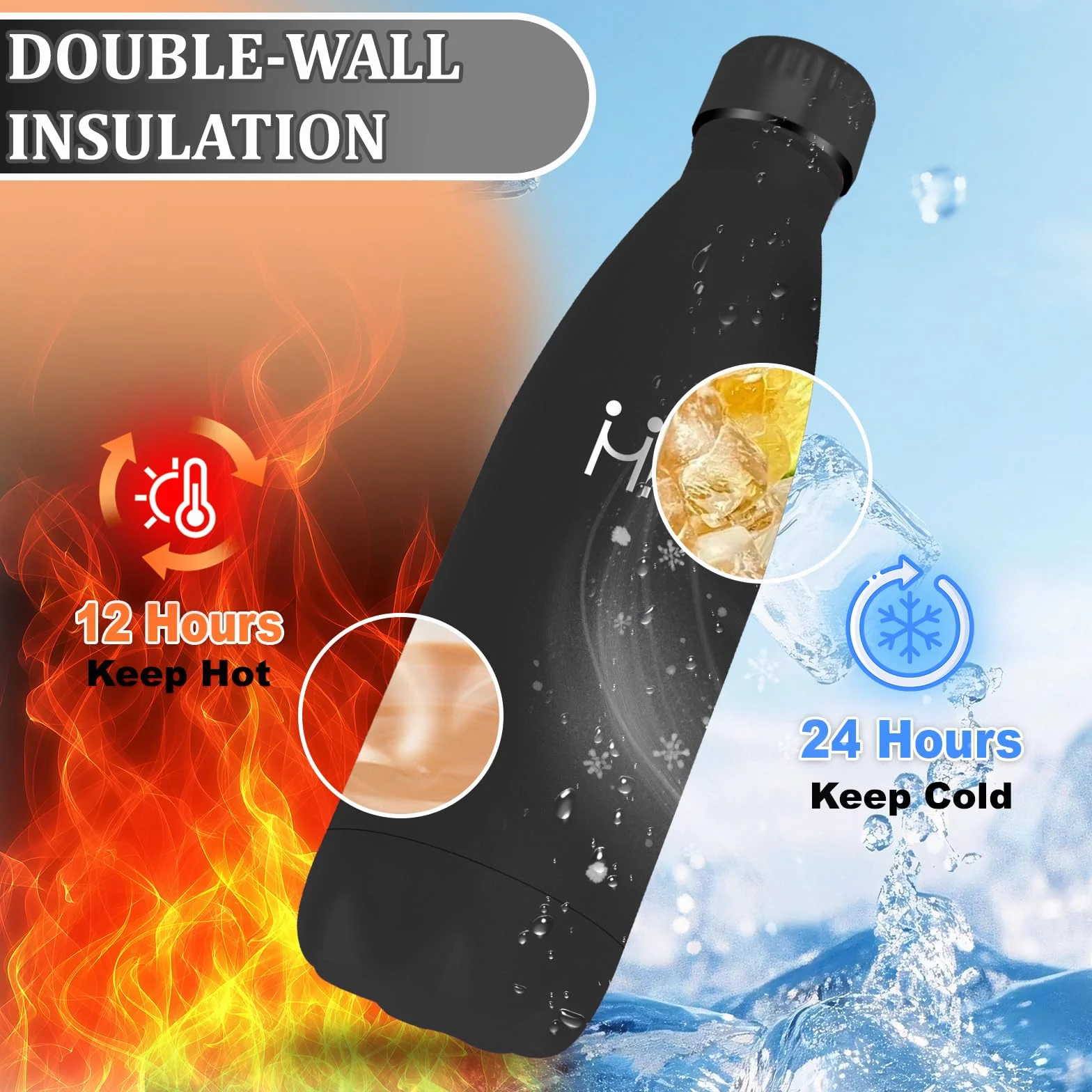 Borraccia Termica 500 ml Acciaio Inox – Mantiene Caldo 12 Ore/Freddo 24 Ore per Scuola Viaggio Palestra