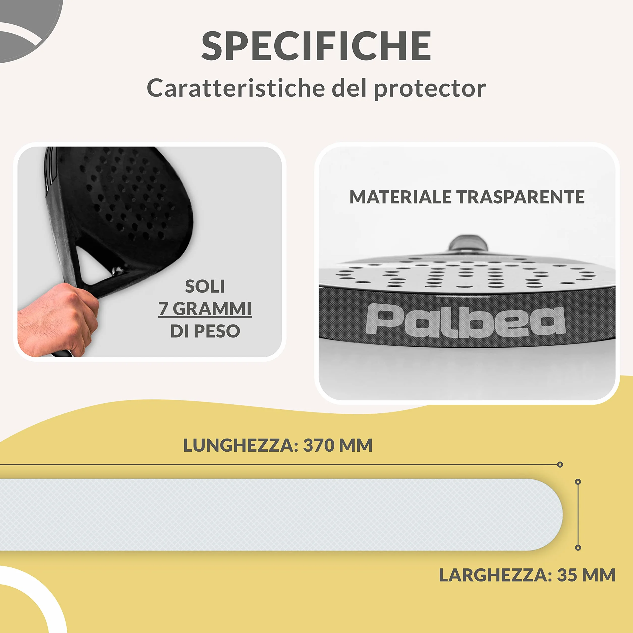 Palbea Protezione Racchetta Padel Trasparente 35x370mm Paracolpi Ruvido Leggero Resistente