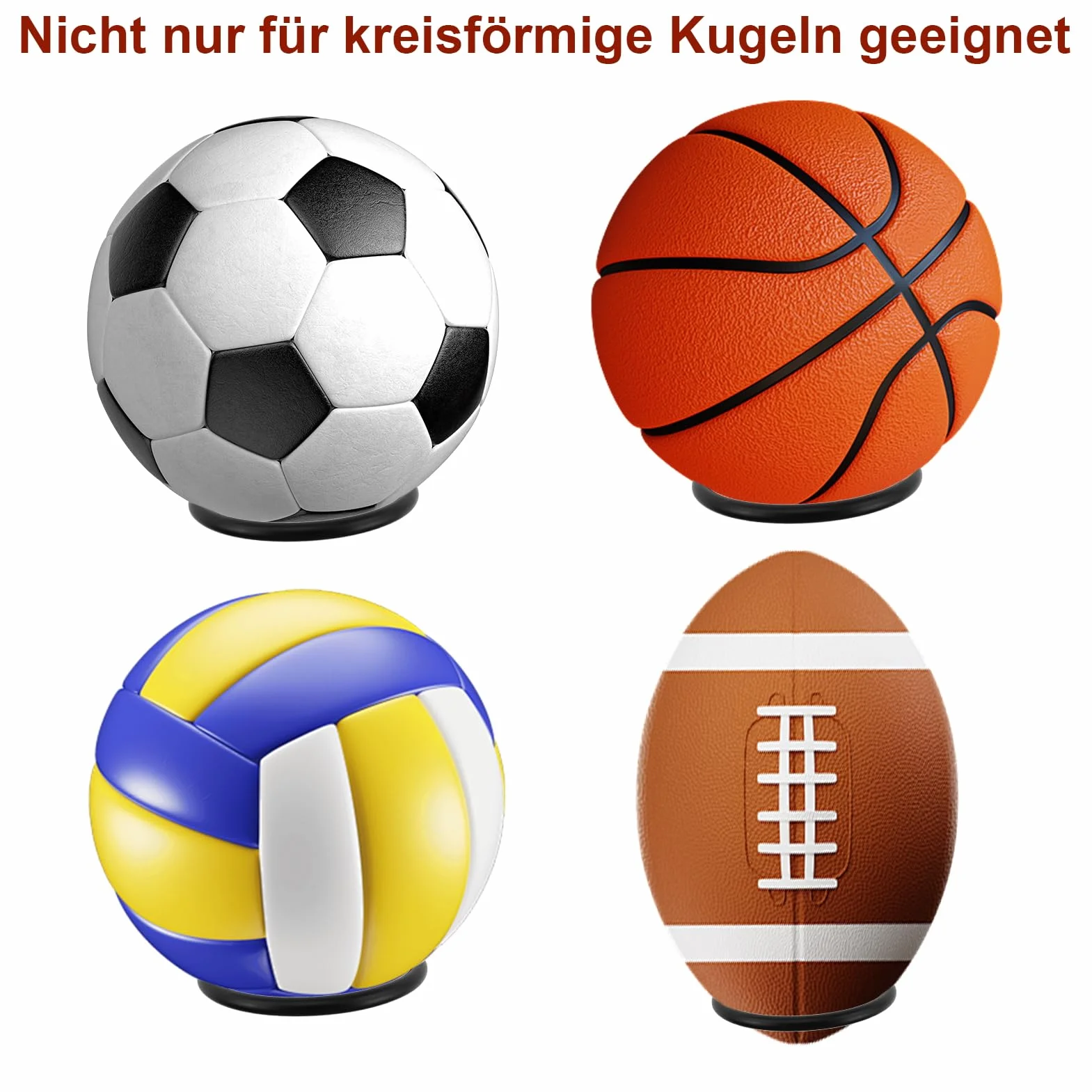 4 Pezzi 10 cm Nero Supporti Robusti montare a parete con viti e dispositivo gonfiaggio, Alta qualità Supporto Calcio,Porta Palloni Parete Universale,per basket, calcio