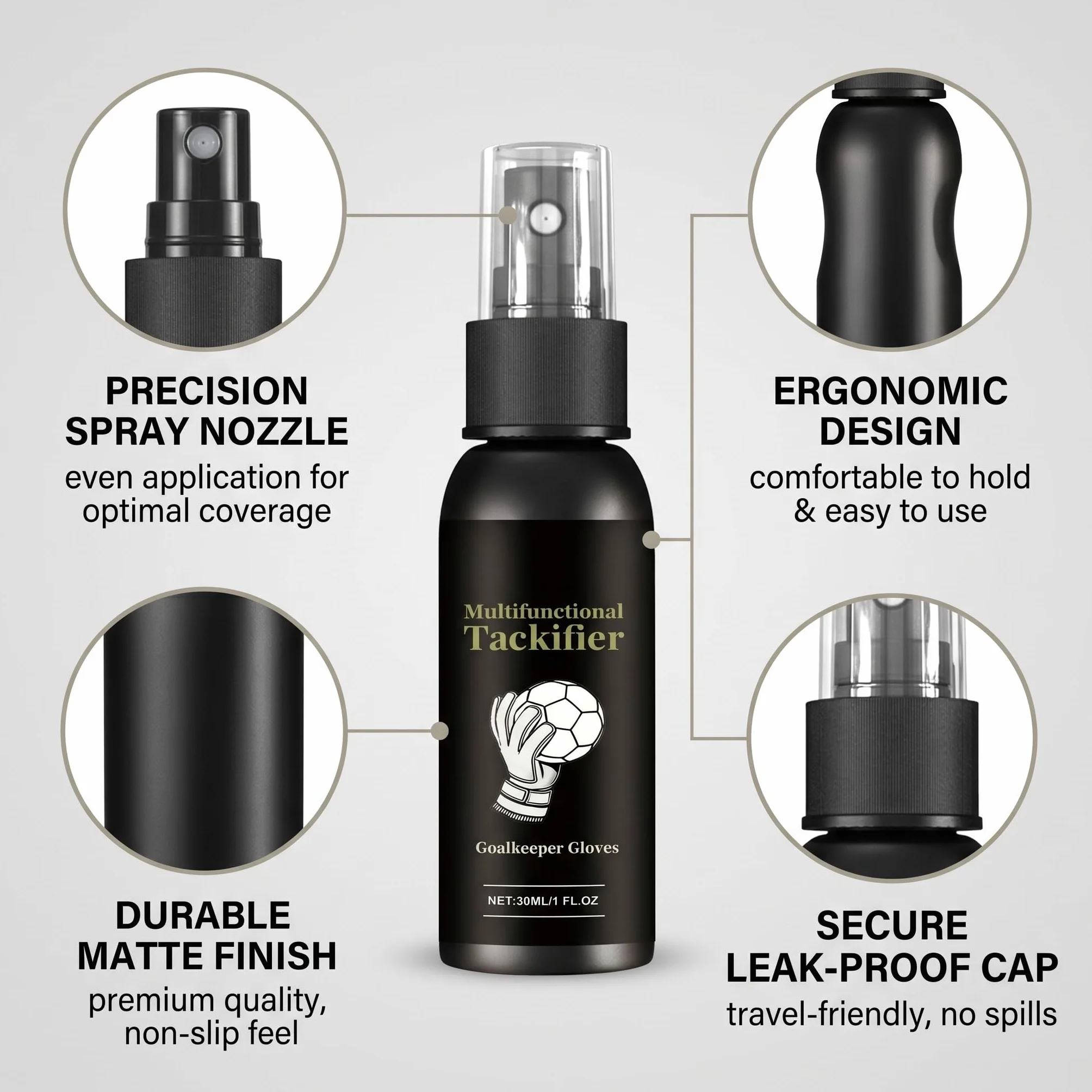 Spray Guanti Portiere Calcio, Grip Spray Antiscivolo per Portieri, Migliora Presa, 30Ml, 1 Pezzo