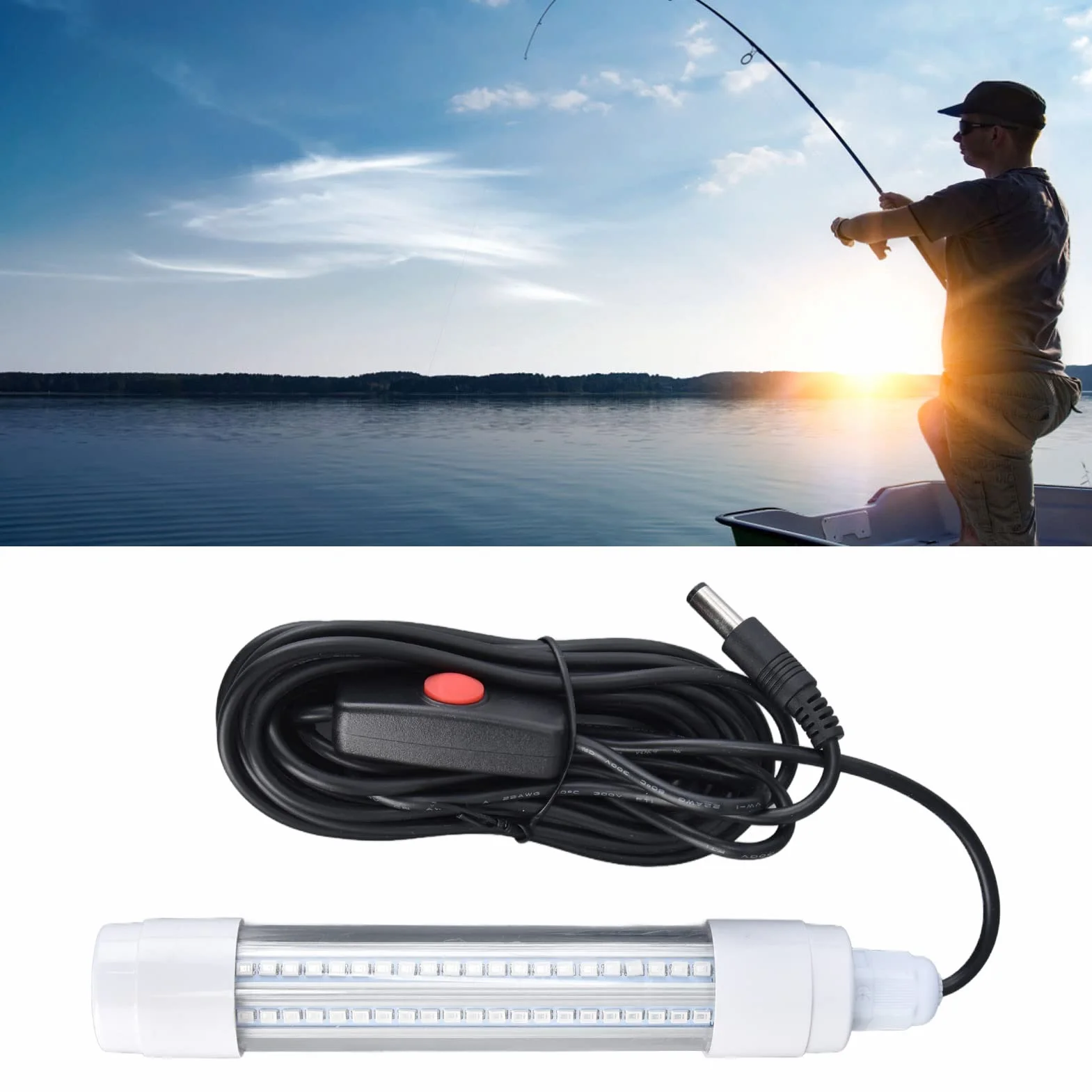 Lampa LED Subacquea Pesca 126 LED IP68 1000lm 12-36V AC Illuminazione 360°