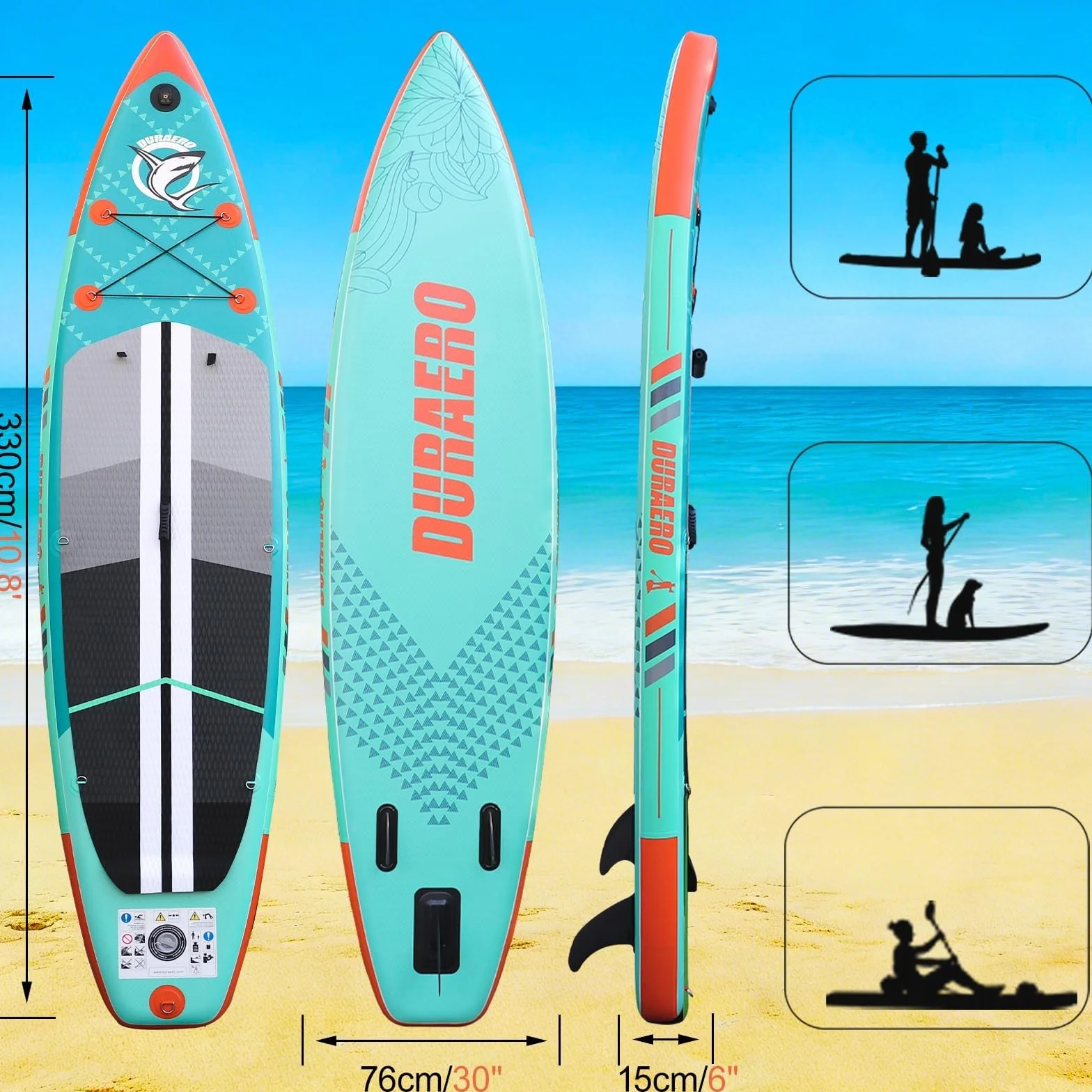 Tavola SUP Gonfiabile 330x76x15 cm 150 kg Verde Menta