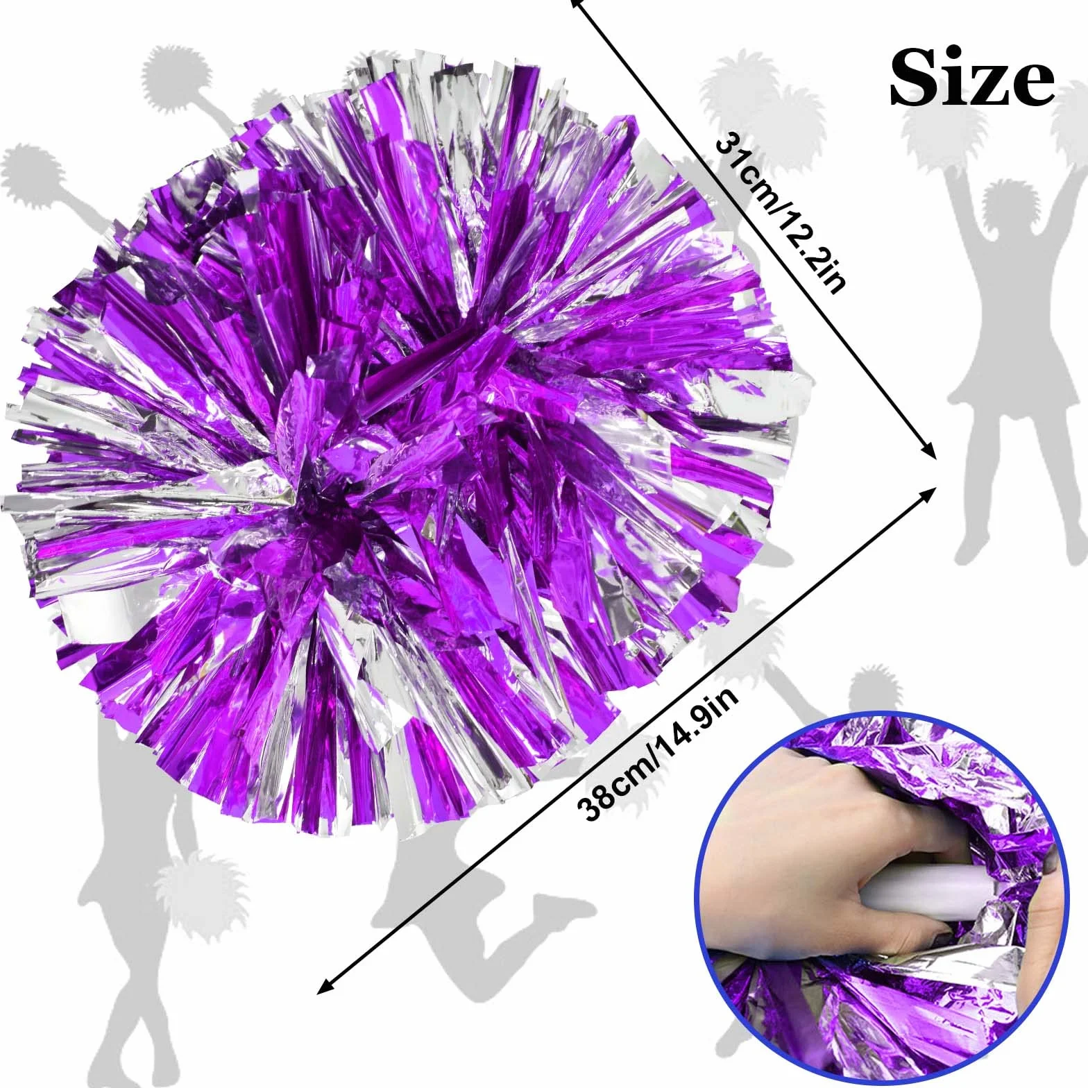 Colexy Cheerleading Pom Poms 2 Pezzi Metallico per Sport Danza