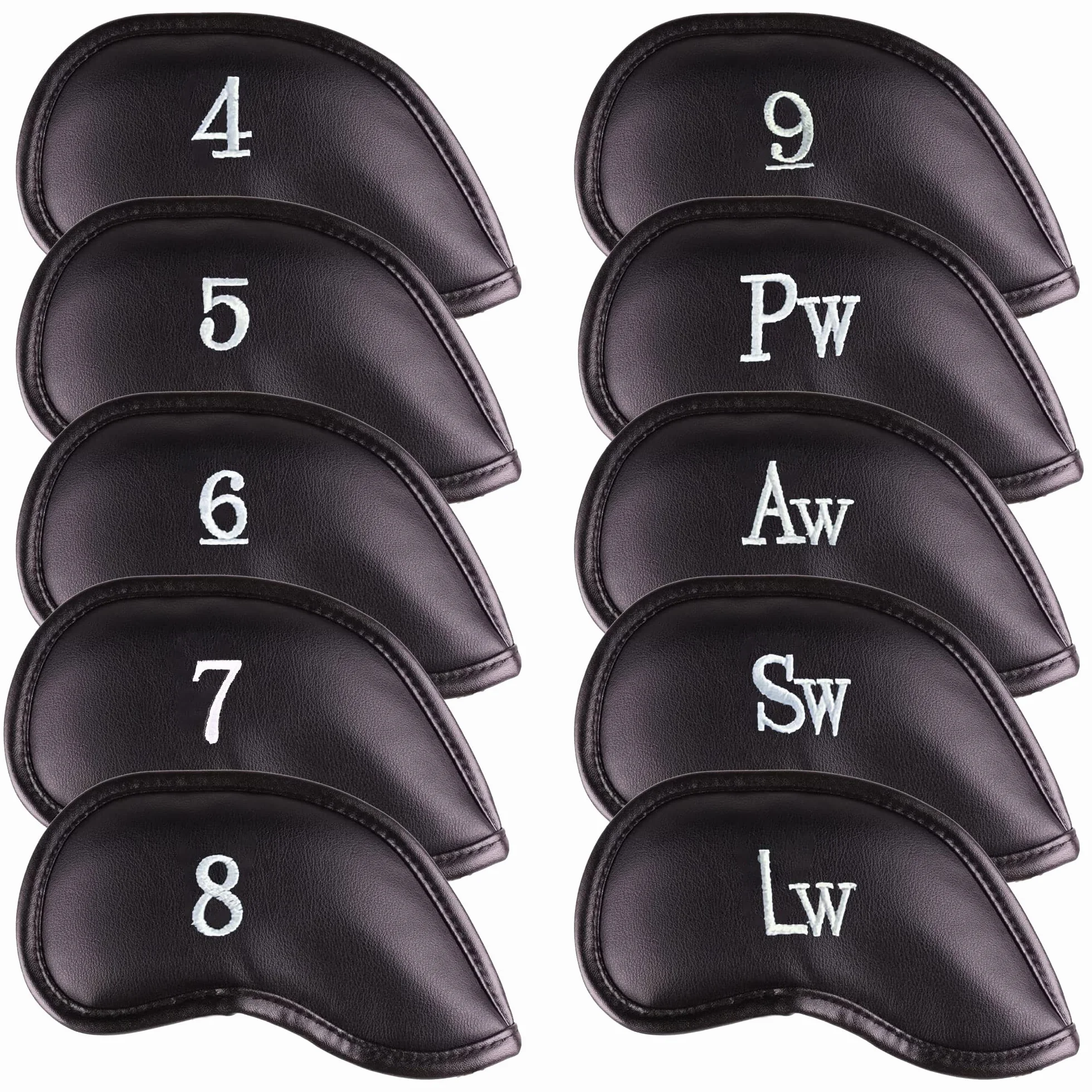 Set di 10 copritesta per mazze da golf in pelle magnetica con zeppa