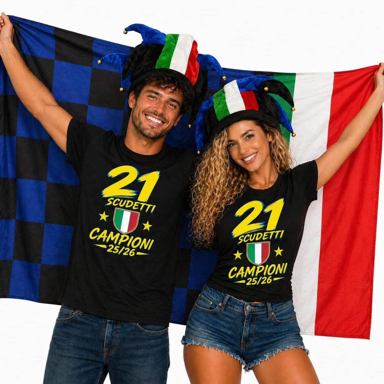 Bandiera Stadio Scacchi Nero Azzurri 100x150 cm Bandierone 140 x 200 cm Con Tricolore/Bandiere Nero azzurre Tifosi Neroazzurri Internazionale | Scudetto Calcio Tifosi Interisti PS 03652-01