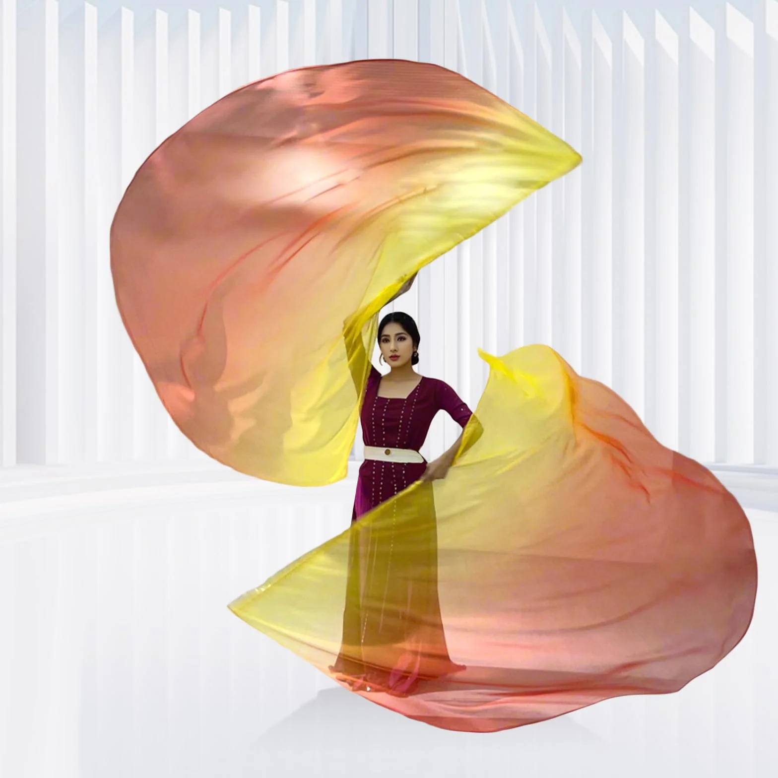 2 Sets of 55 x 78" Dance Metallic Semicircle Worship Angel Wing Flags with Scalable Rods - Praise Flags Worship Silk Flex Flag for Dance Church Performance-yellow-red