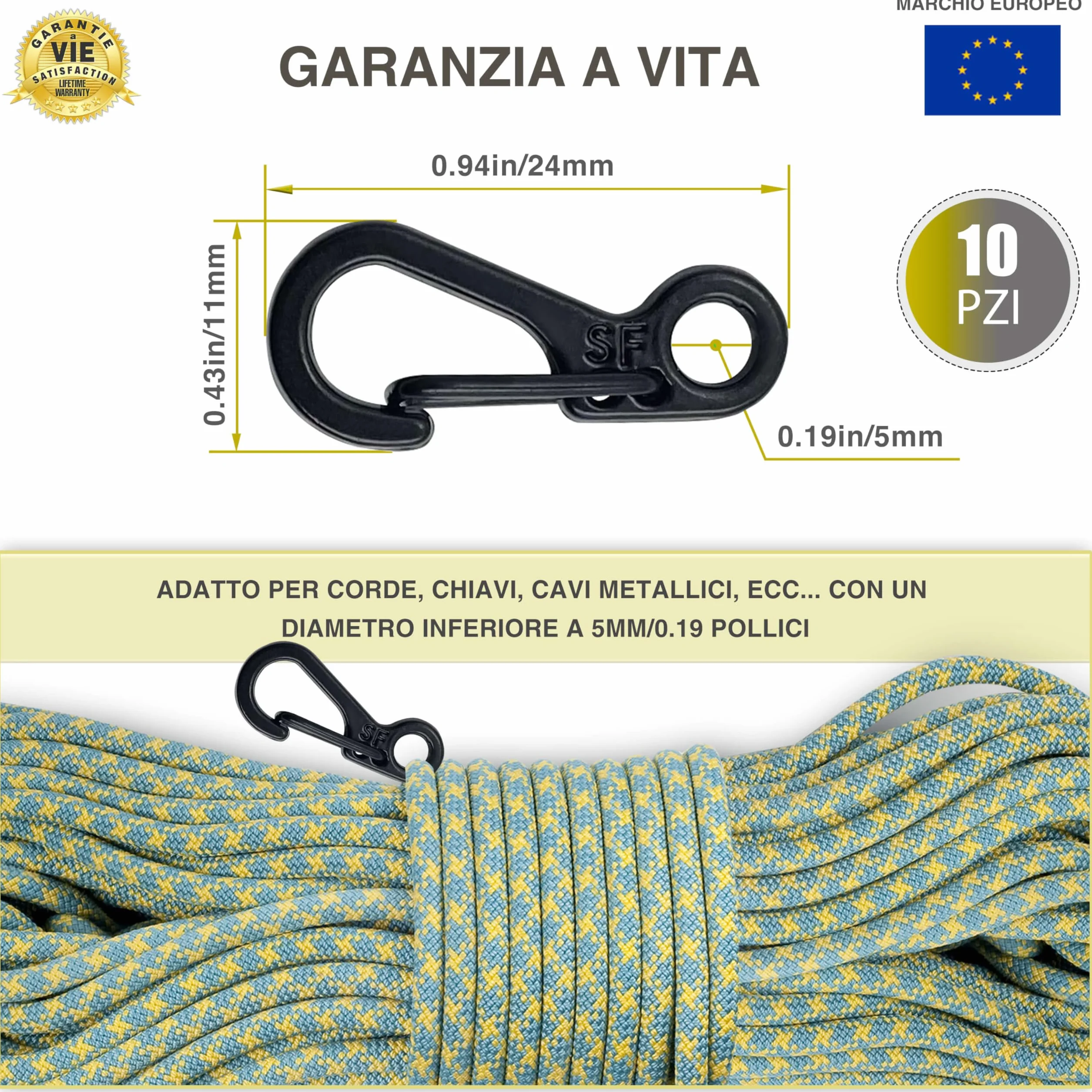 Moschettoni Lega Zinco 15kg Portachiavi Escursionismo Arrampicata Viaggio