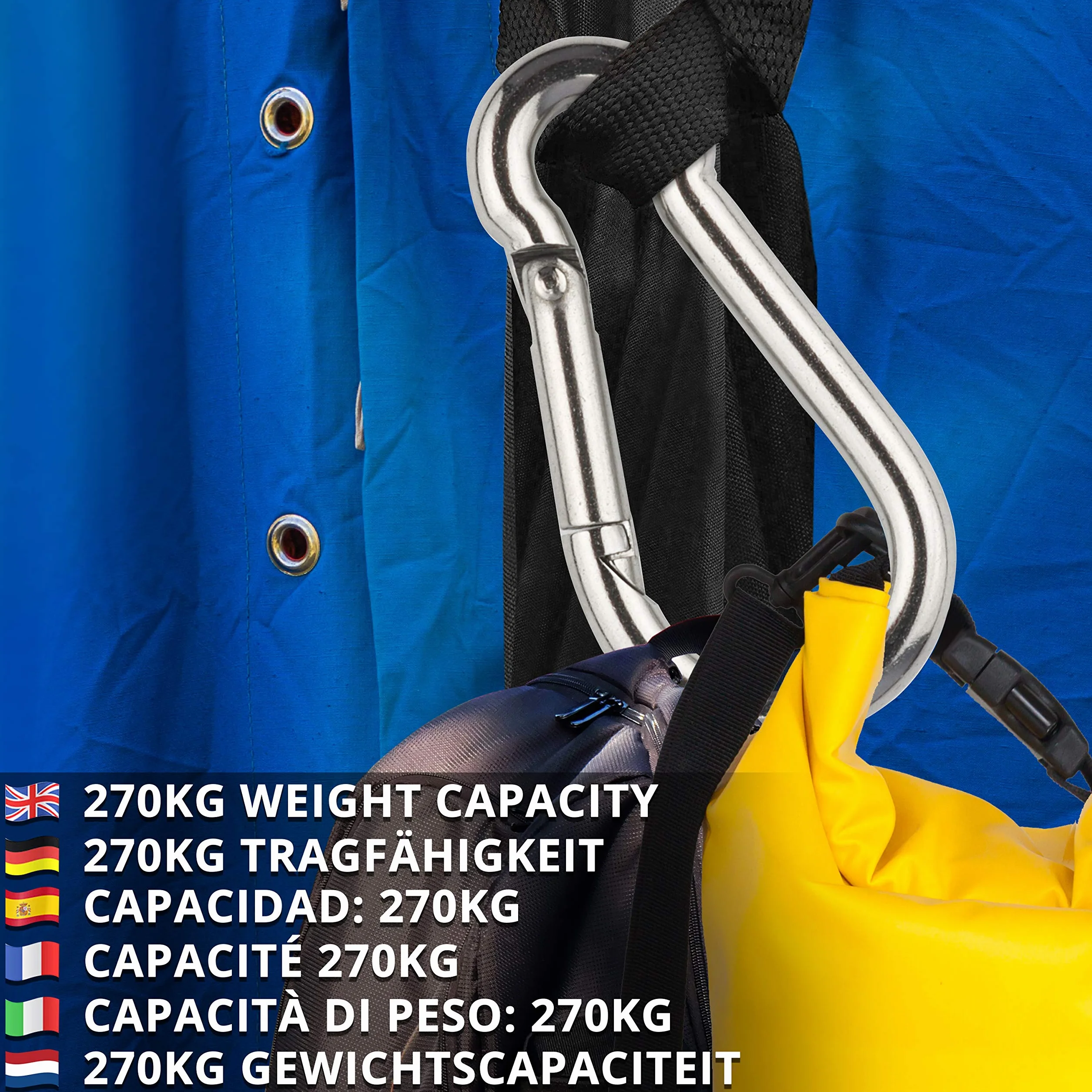 BELLE VOUS Moschettone in acciaio inox a molla M12 13,8 cm set di 2