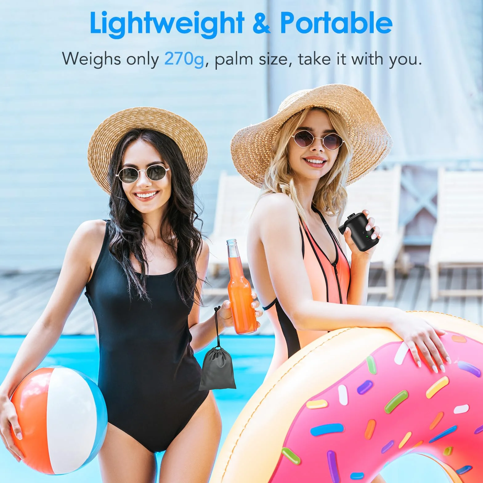 Pompa Elettrica Portatile 2 in 1 Gonfiaggio e Sgonfiaggio con 4 Ugelli per Campeggio Materassi ad Aria Piscina