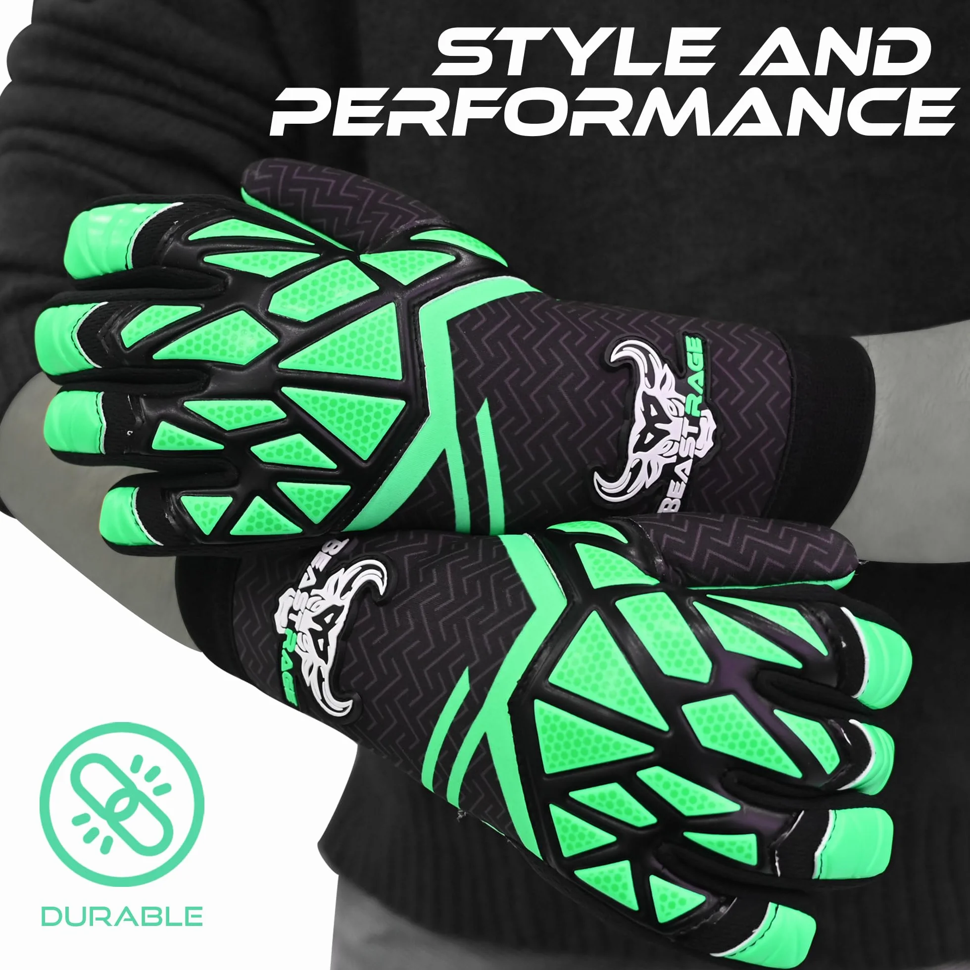 BEAST RAGE Guanti da portiere calcio bambini adolescenti adulti