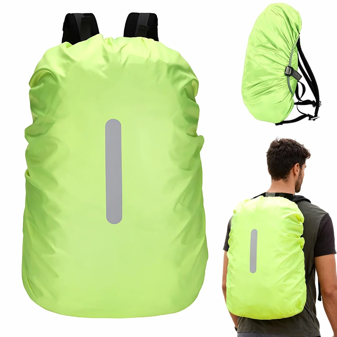 Copri Zaino Antipioggia Impermeabile con Strisce Riflettenti, Taglia 15-25L, Verde Fluorescente, 1 Pezzo