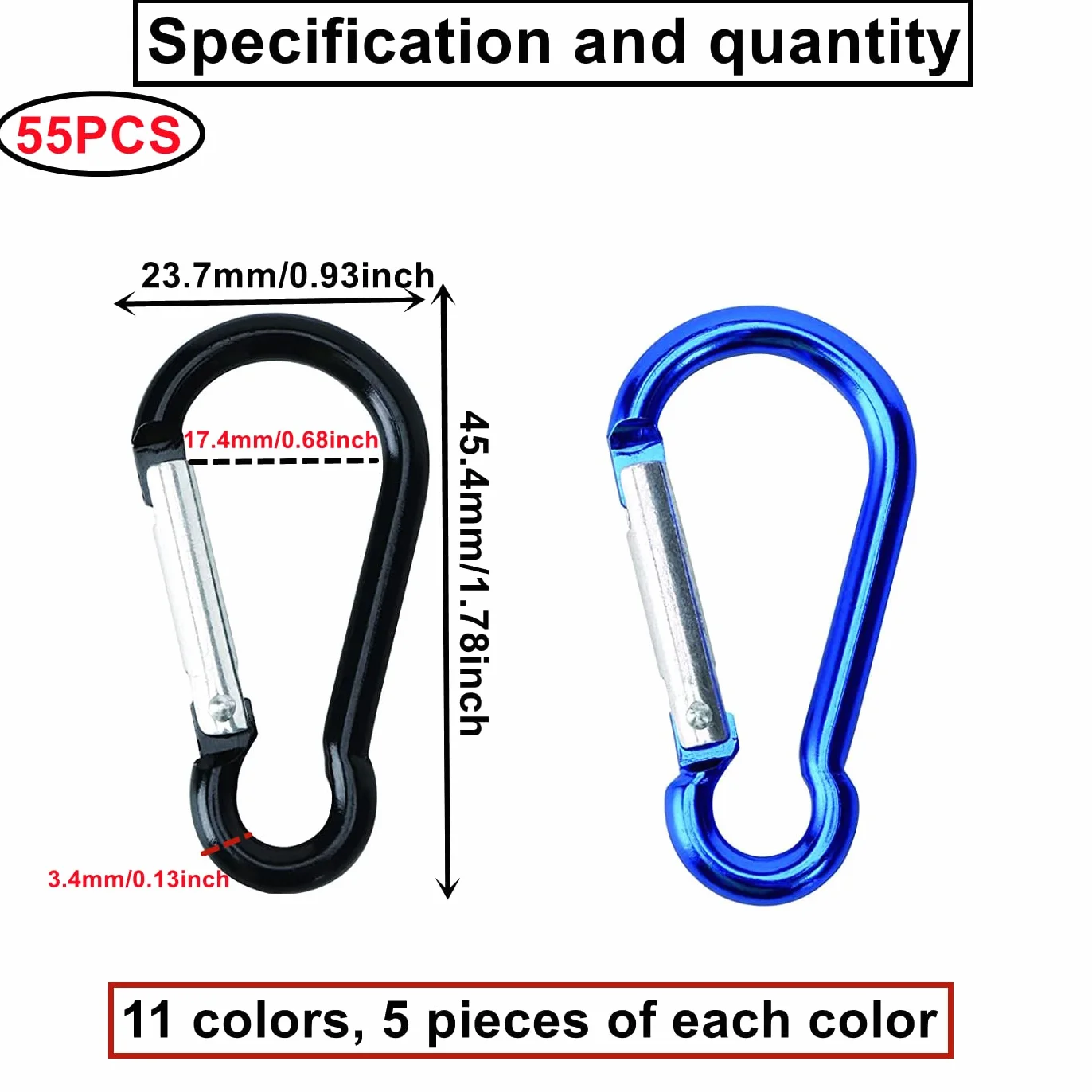 Moschettoni ad Anello a D 55 Pezzi Multicolore per Arrampicata Campeggio Pesca