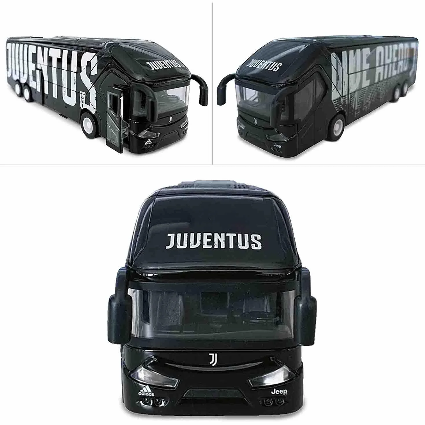 Mondo Motors - Pullman Juventus F.C. modellino giocattolo - Bus con retrocarica frizione pull back - Colore Bianco Nero - 51212