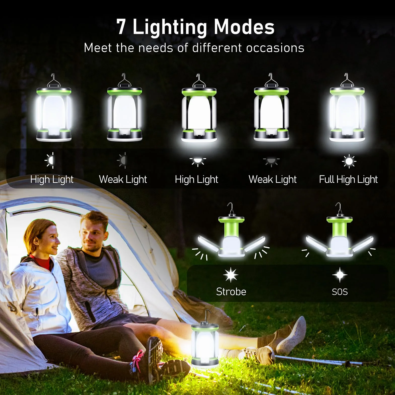 Blukar Lampada Campeggio Ricaricabile 60 LED Super Luminoso Luce Campeggio Portatile 7 Modalità Lunga Durata
