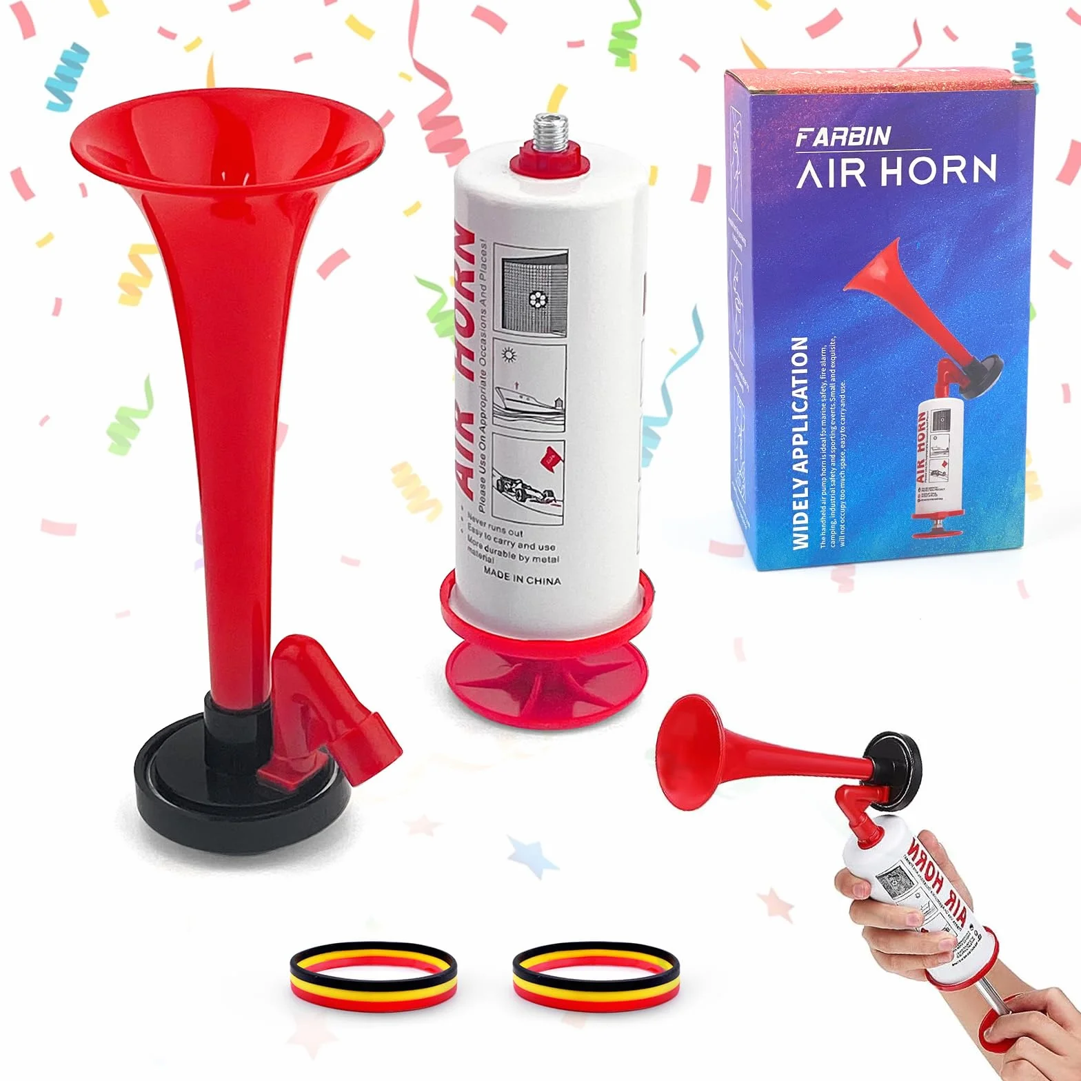 Tromba da stadio,trombetta da stadio,trombette da stadio manuali,Air Horn estremamente forte+2 pezzi Silicone Braccialetti,Handheld Air Horn Pressione Tromba,tromba stadio,tromba ad aria compressa