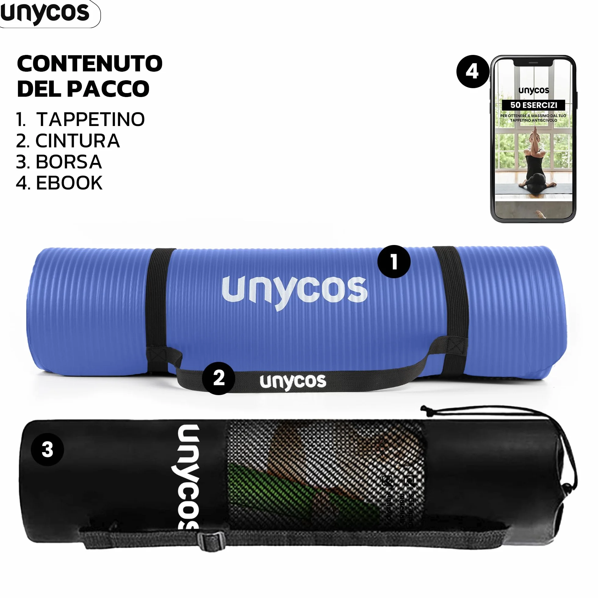 Tappetino Antiscivolo Yoga Pilates Ginnastica Extra Spesso 10/15 mm, Materassino Fitness Schiuma NBR/Poliestere con Borsa a Tracolla