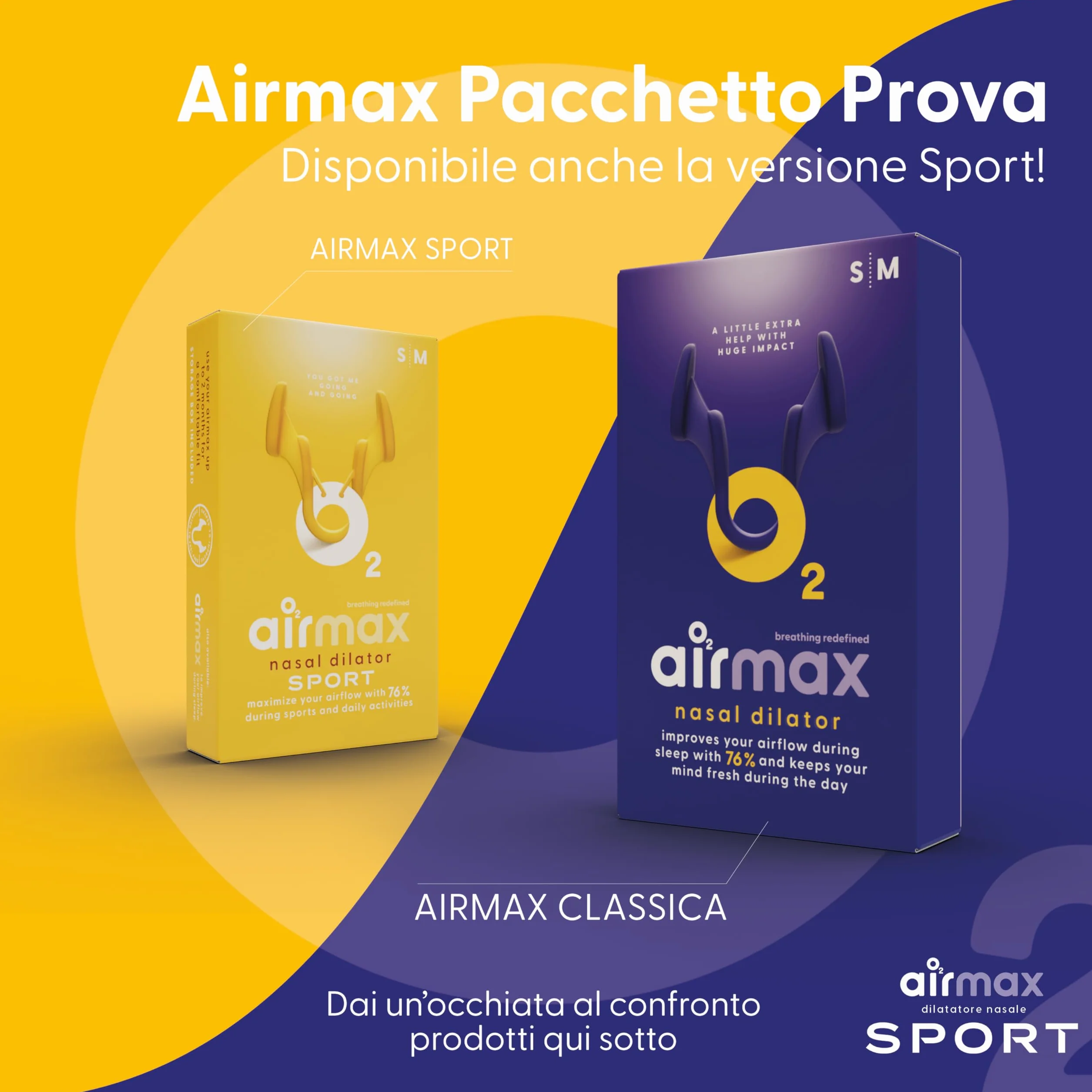 Airmax Sport Trial Pack Dilatatori Nasali Unisex Blu S Trasparente M Migliorano Flusso d'Aria