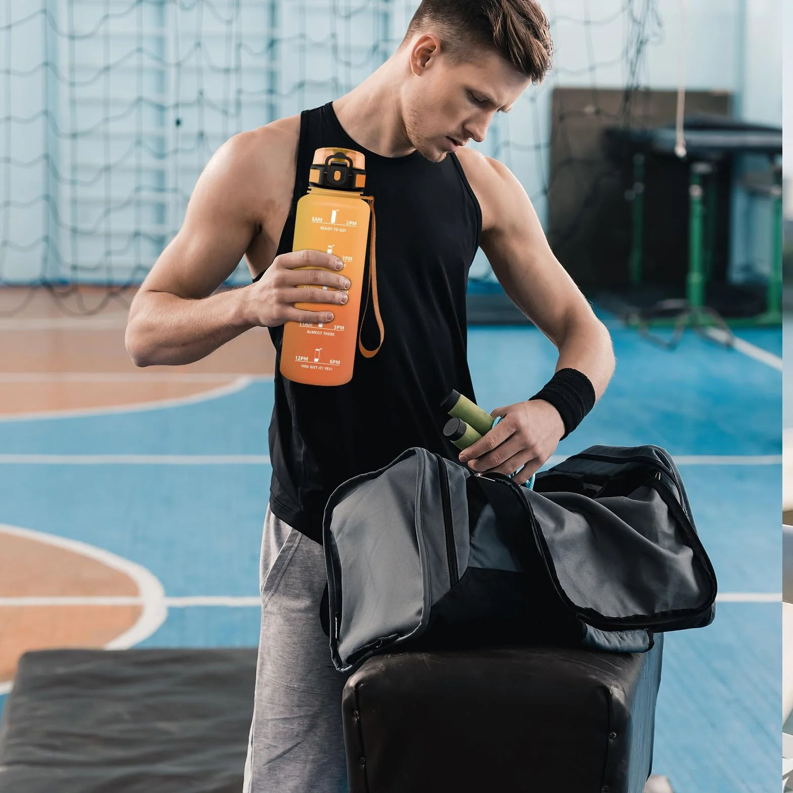 Borraccia Motivazionale 1.5 litri Sportiva Senza Perdite con Indicazione del Tempo, BPA Free