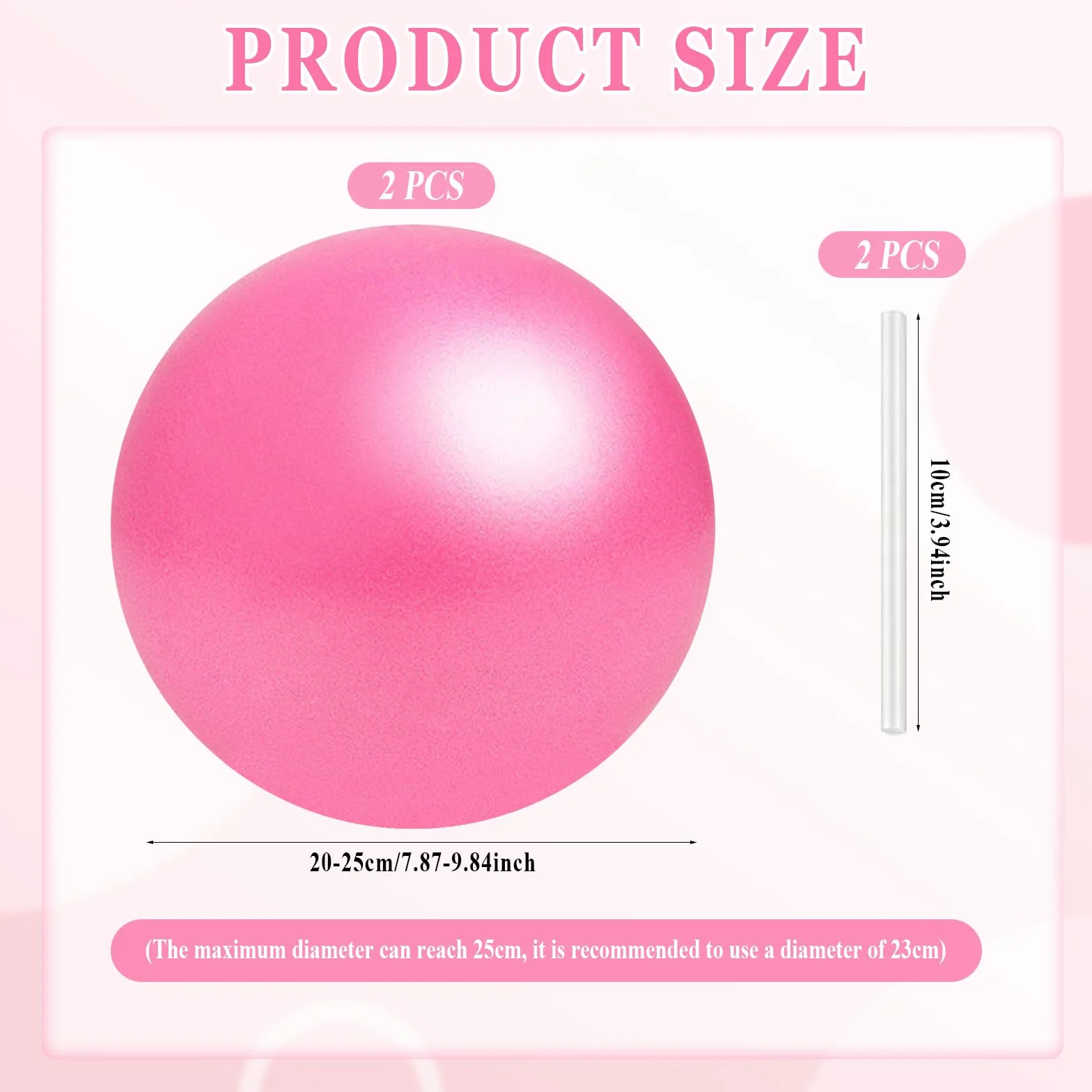 Palla Fitness Rosa 25cm Soft Pilates Anti Scoppio Fitball con Cannuccia Gonfiabile per Yoga Pilates Esercizi Equilibrio