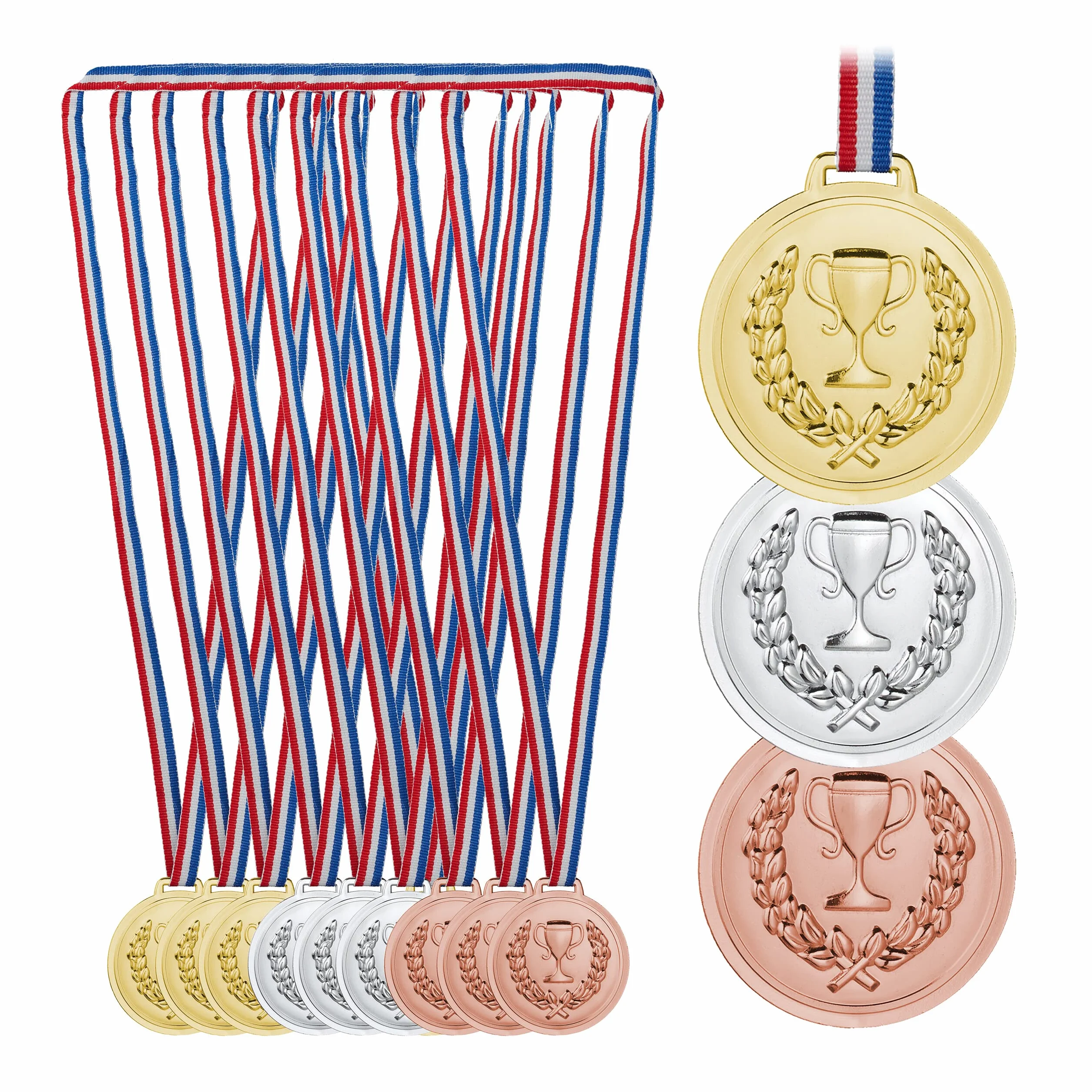 Relaxdays Medaglie Bambini Set 12 Ø 6 cm Plastica Oro Argento Bronzo
