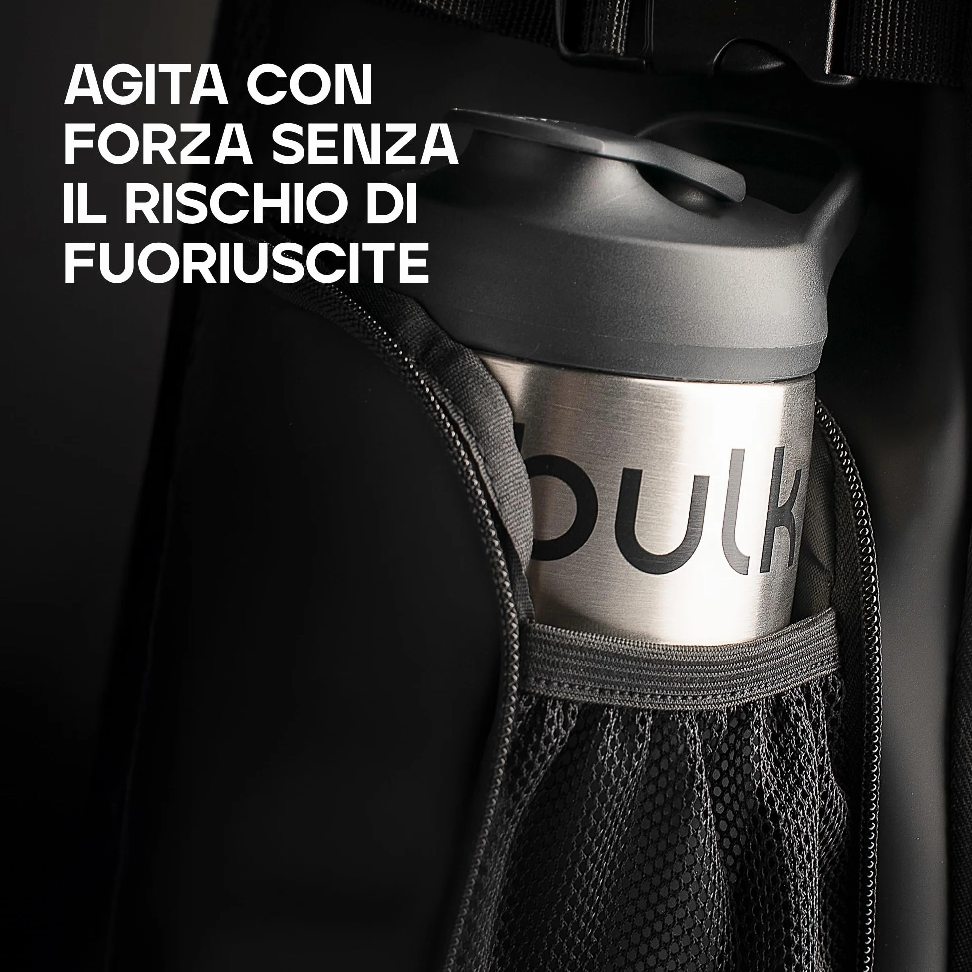 Promixx Shaker Acciaio Inox 700ml Nero - Agitatore Snap-Fit Antiperdita Design Robusto Antiscivolo