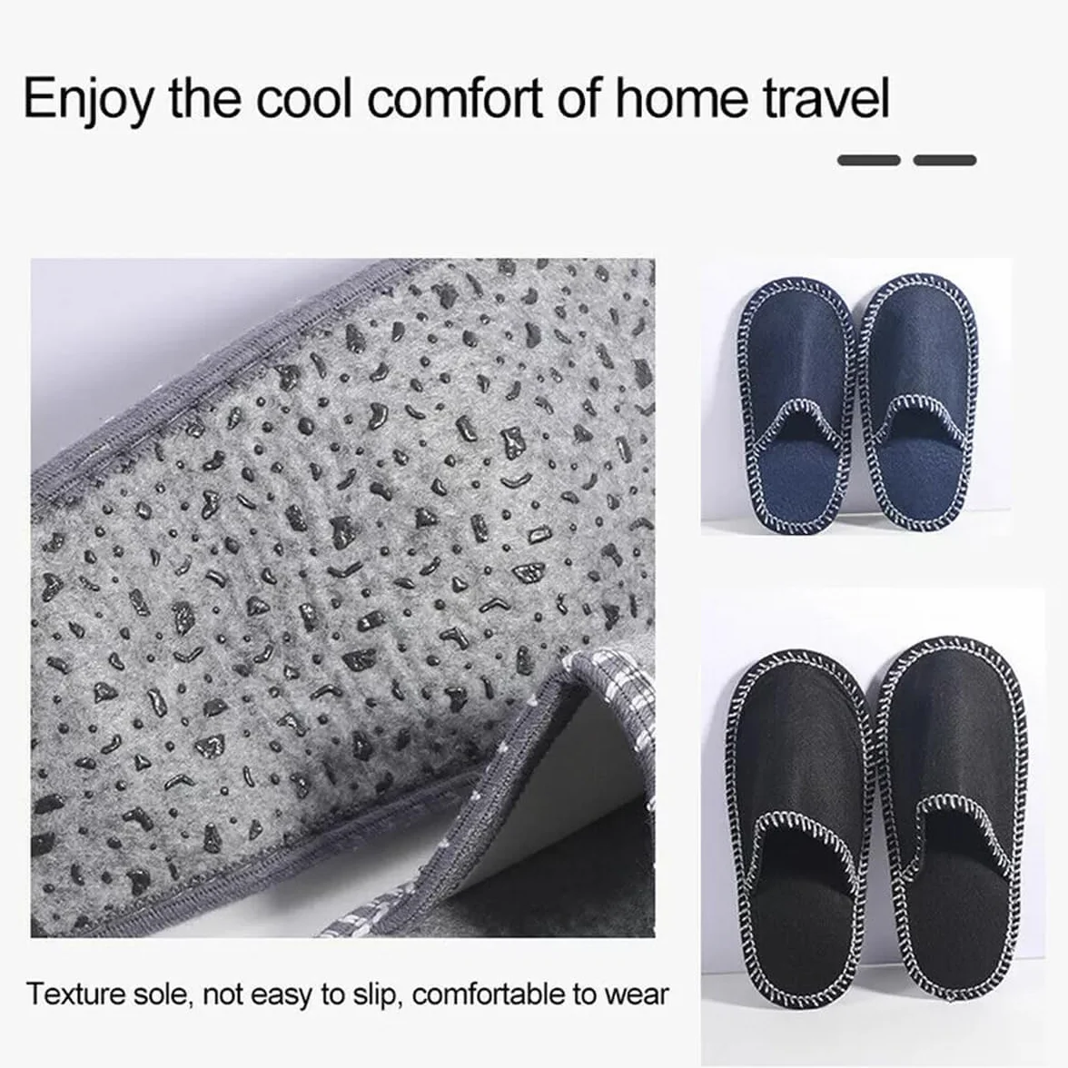 Set di 6 paia di pantofole in feltro in 3 misure e custodia, antiscivolo e lavabili, perfette per viaggi in famiglia, Nero , Taglia unica