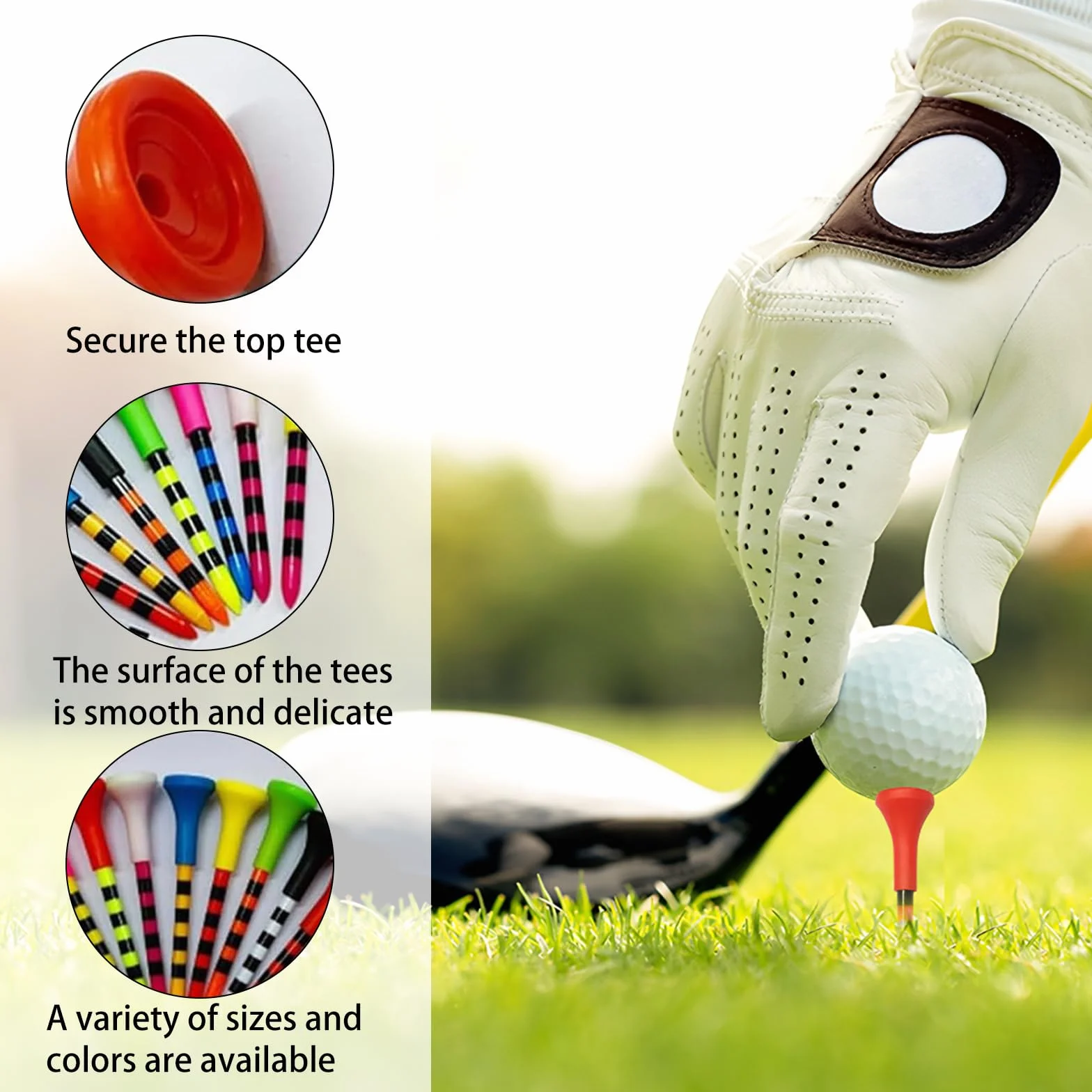 50 Pezzi Tee da Golf Colorati, Tee da Golf in Plastica Resistente Accessori per Parti da Golf con Parte Superiore in Gomma Ammortizzata Ideali per Tee e Allenamento - 83 mm