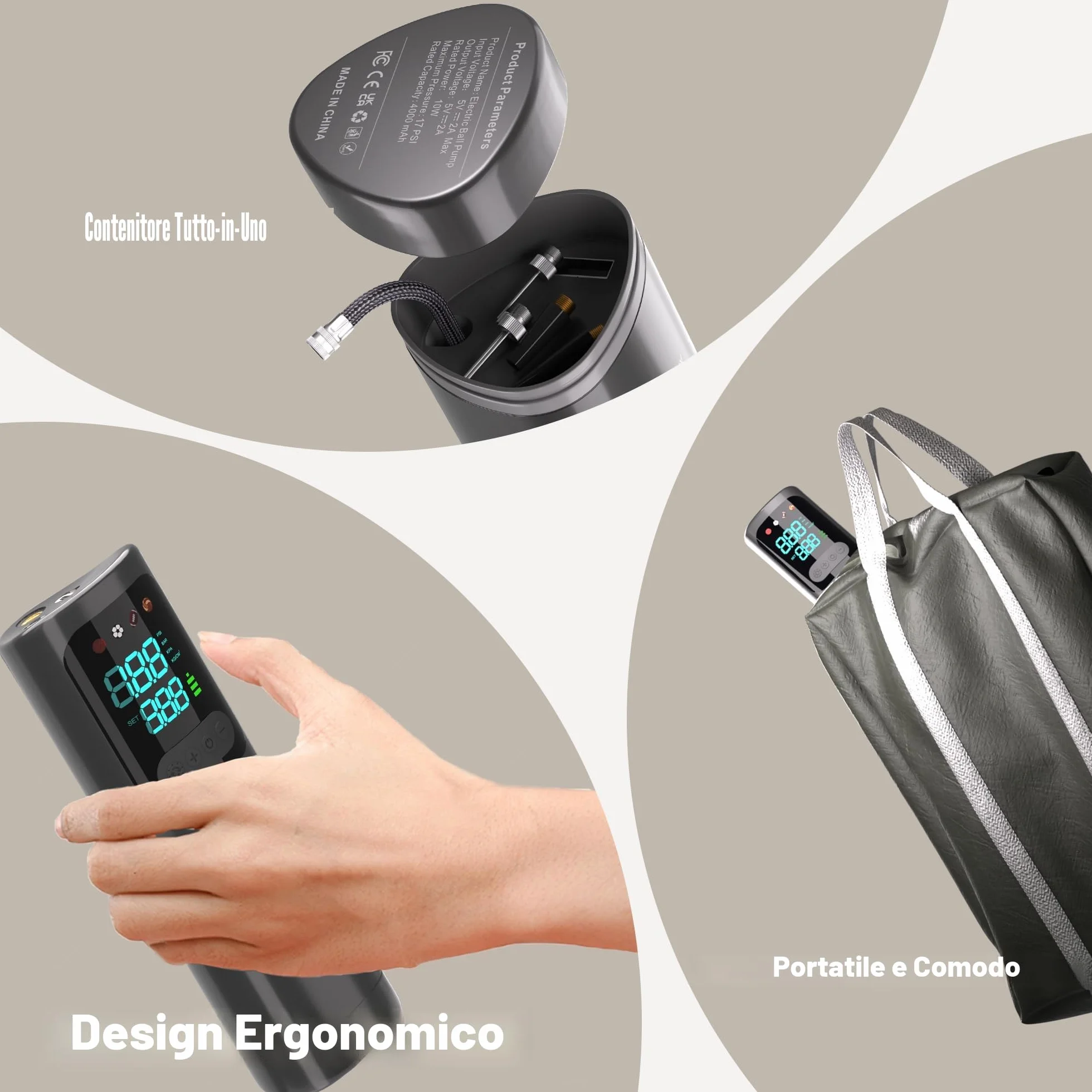 Pompa a sfera elettrica portatile con indicatore digitale per palloni sportivi