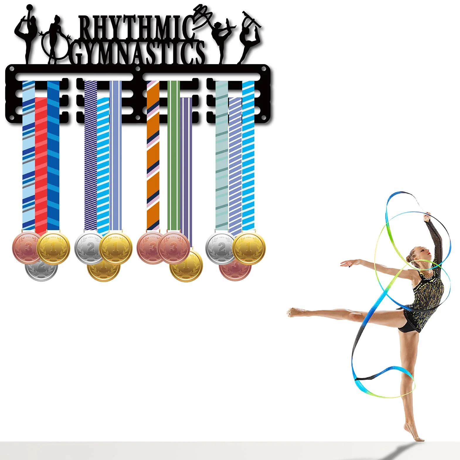 CREATCABIN Porta Medaglie per Ginnastica Ritmica Espositore in Metallo Premi 29x13cm