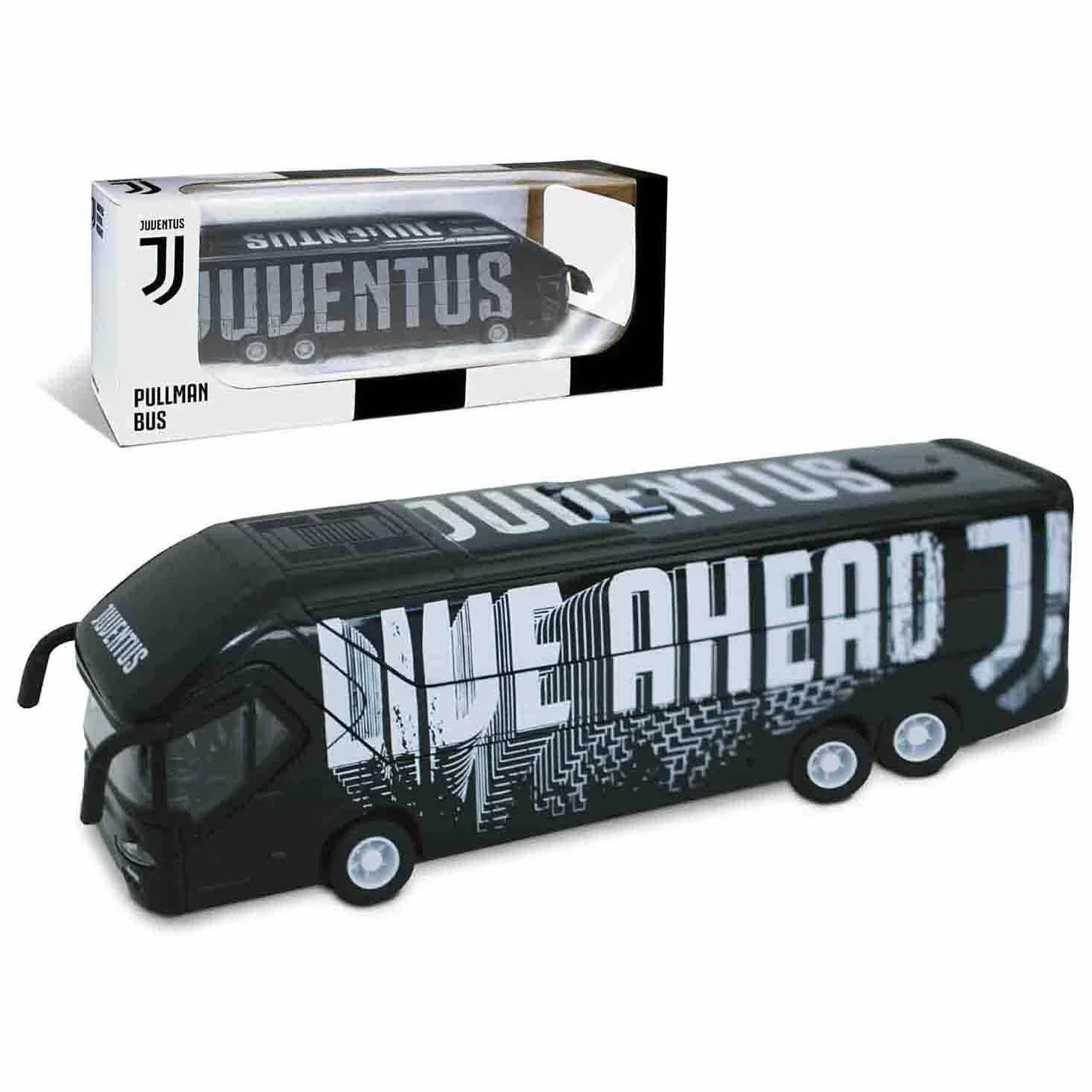Mondo Motors - Pullman Juventus F.C. modellino giocattolo - Bus con retrocarica frizione pull back - Colore Bianco Nero - 51212
