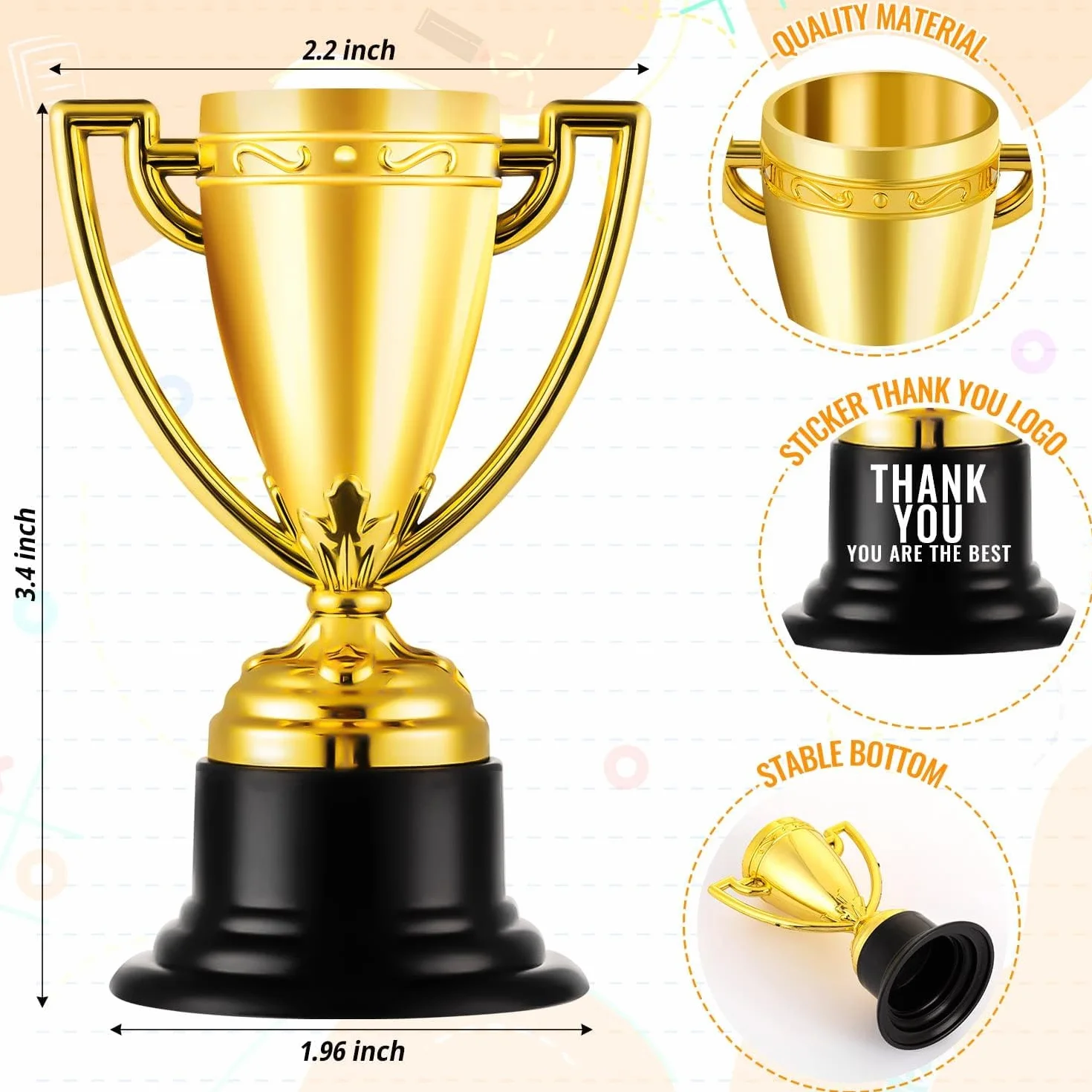 Set mini trofei medaglie bambini coppe premio oro plastica leggera tornei sportivi