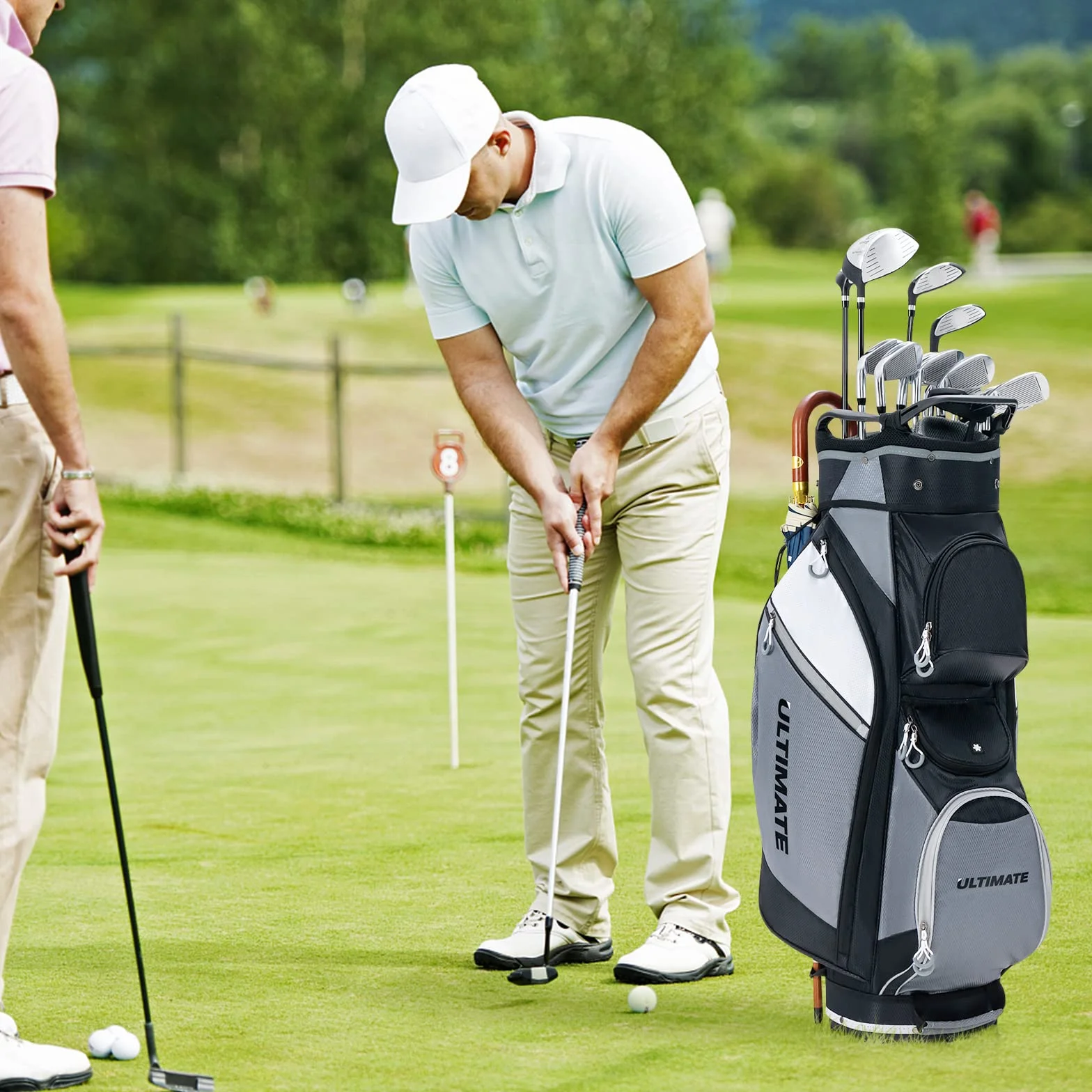 COSTWAY Borsa da Golf con 14 Divisori, Sacca per Mazze da Golf con Borsa Termica, Cappuccio Impermeabile, Maniglie e Tracolla, Ideale per Uomini e Donne, Nero e Grigio