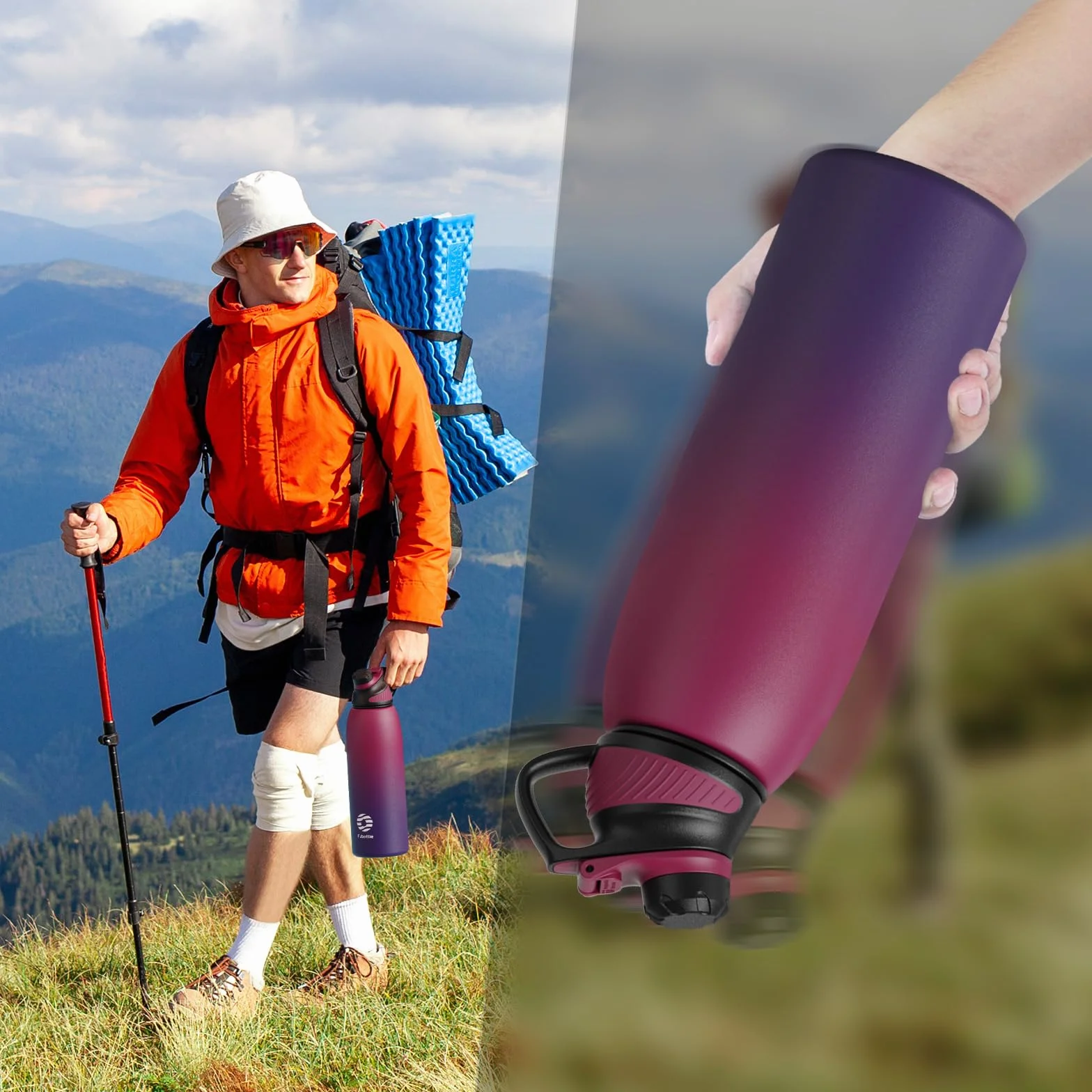 Fjbottle Borraccia Termica 1500ML, Bottiglia Termica per Bambini - Senza BPA, Acciaio Inox per Scuola Sport Palestra