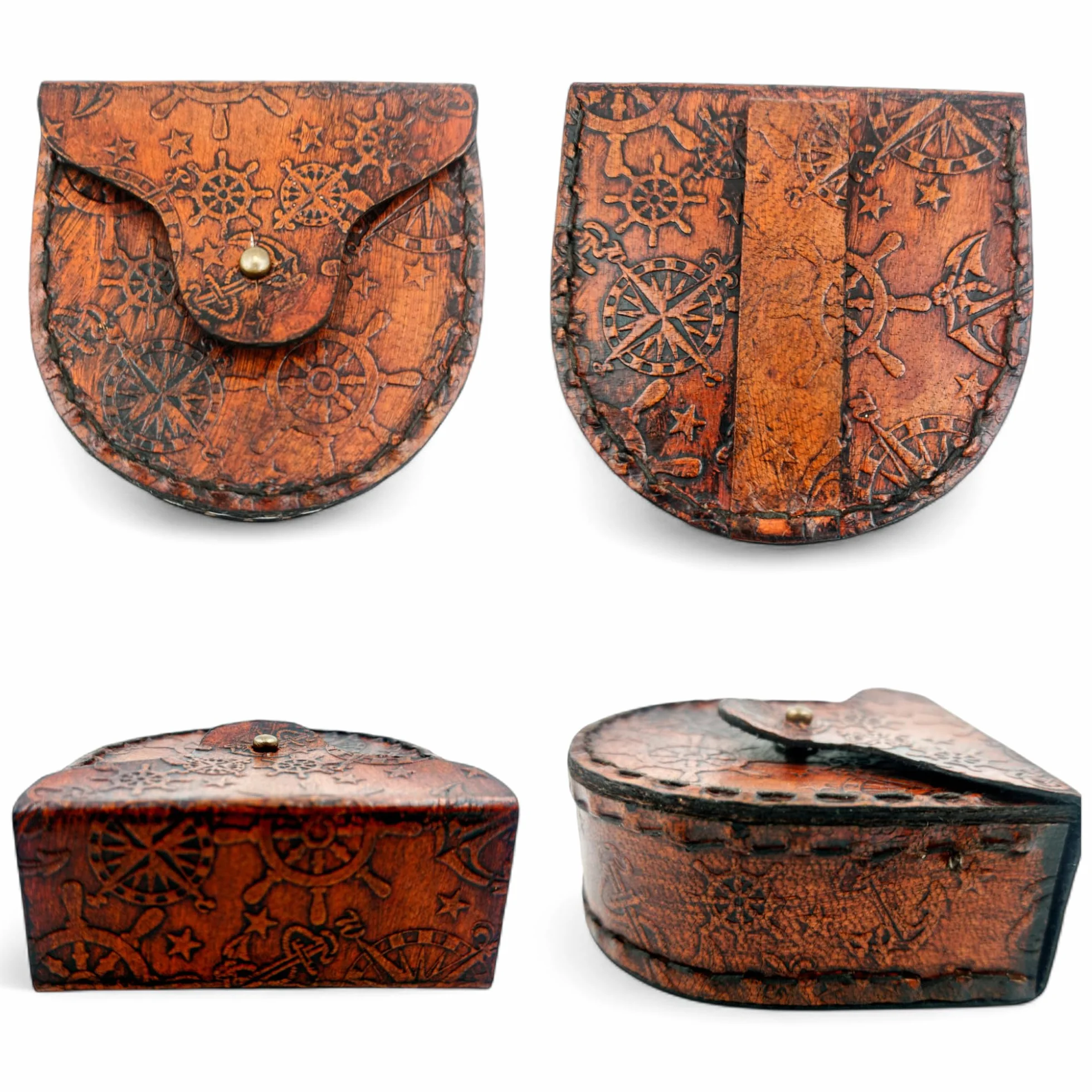 Bussola tascabile in ottone nautica anticata steampunk con custodia in pelle