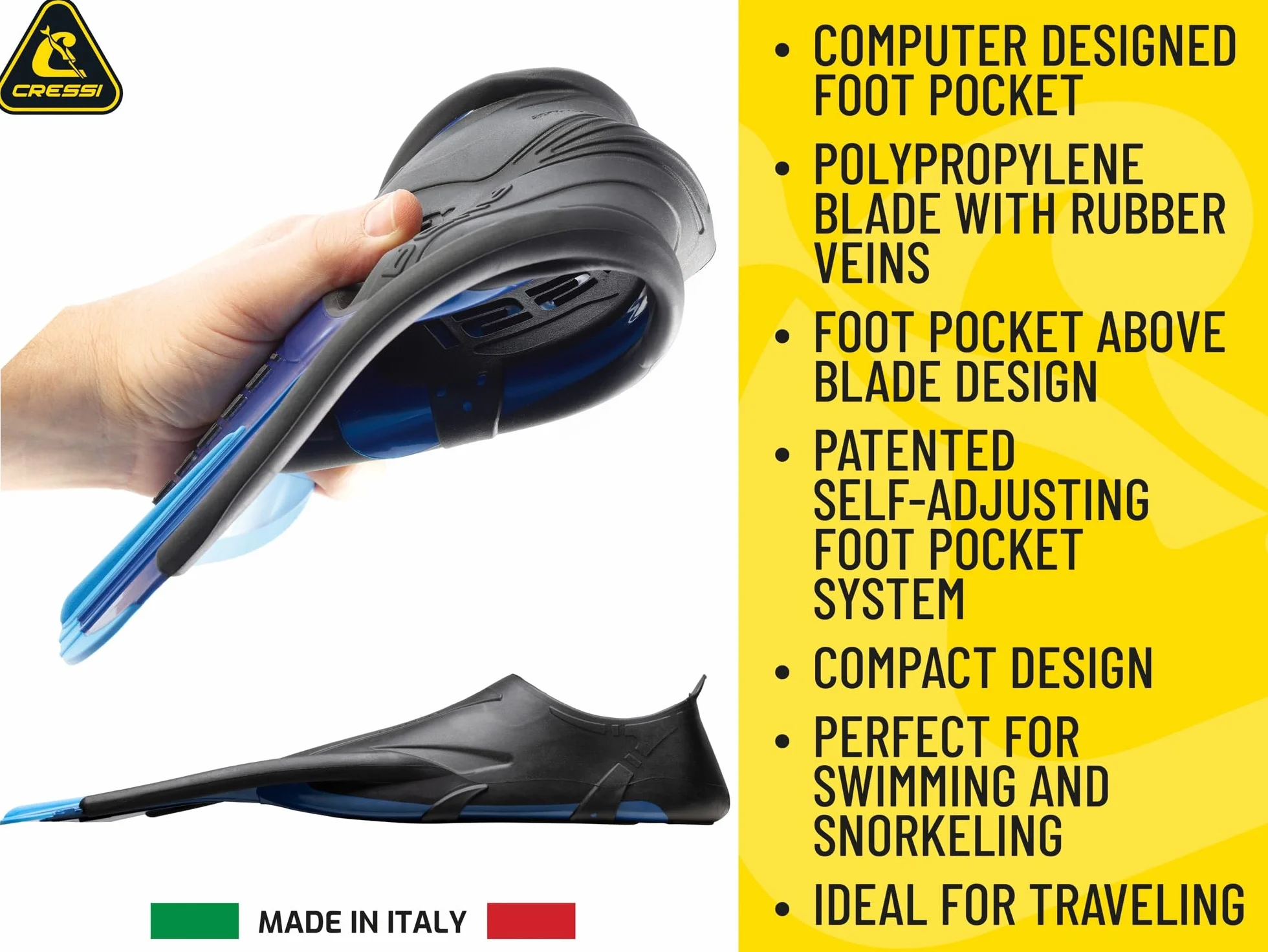 CRESSI Agua Short Pinne Corte a Scarpetta Autoregolante, Leggere per Nuoto e Allenamento, Lama Reattiva in Tecnopolimero, Comfort Elevato per Piscina, Mare, Snorkeling e Viaggi