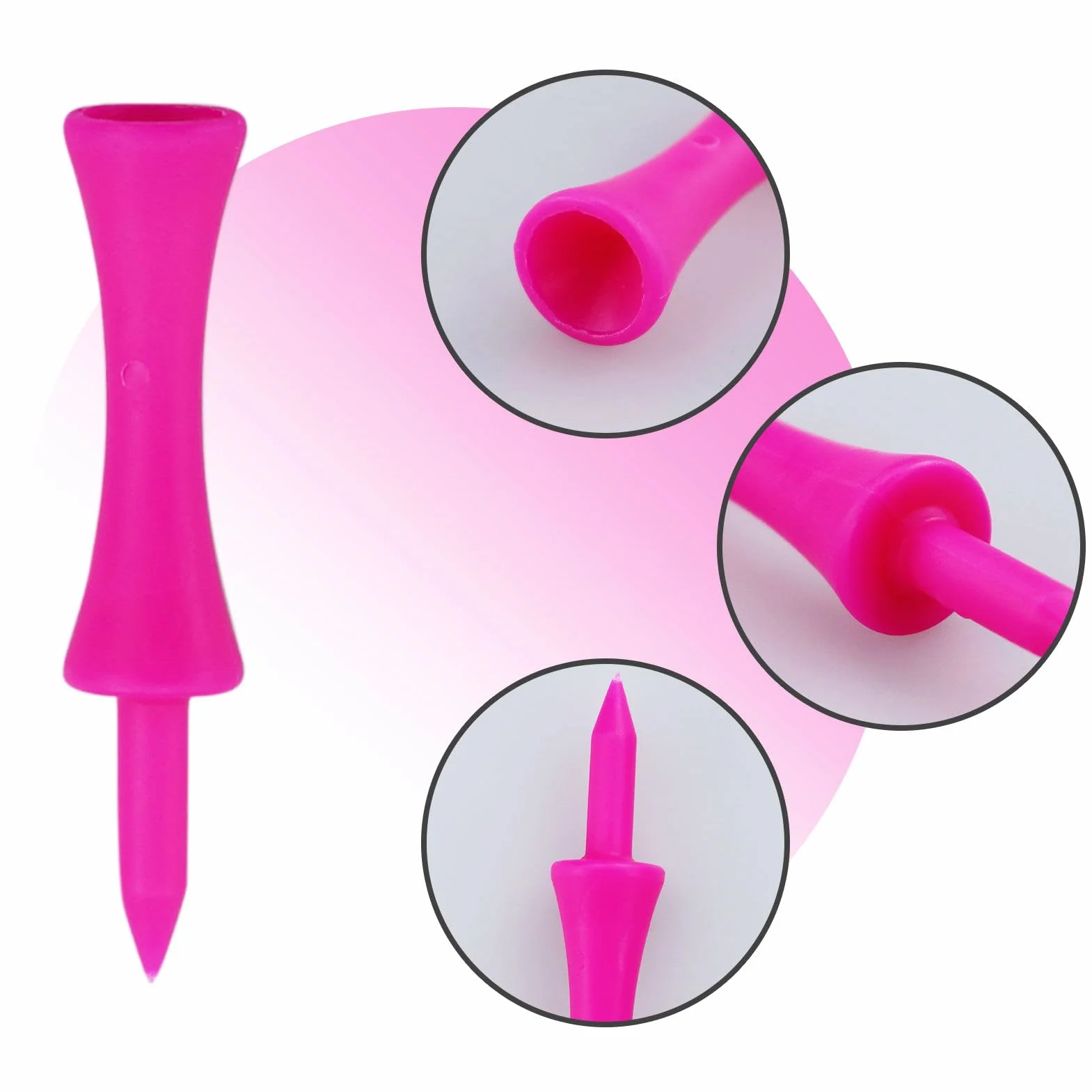 100 tè da golf in plastica, 57 mm, Tee da golf rosa, ben visibili, colori vivaci, Castle Tees Golf portatili per golfisti per esercitare, indistruttibili tè da golf in plastica