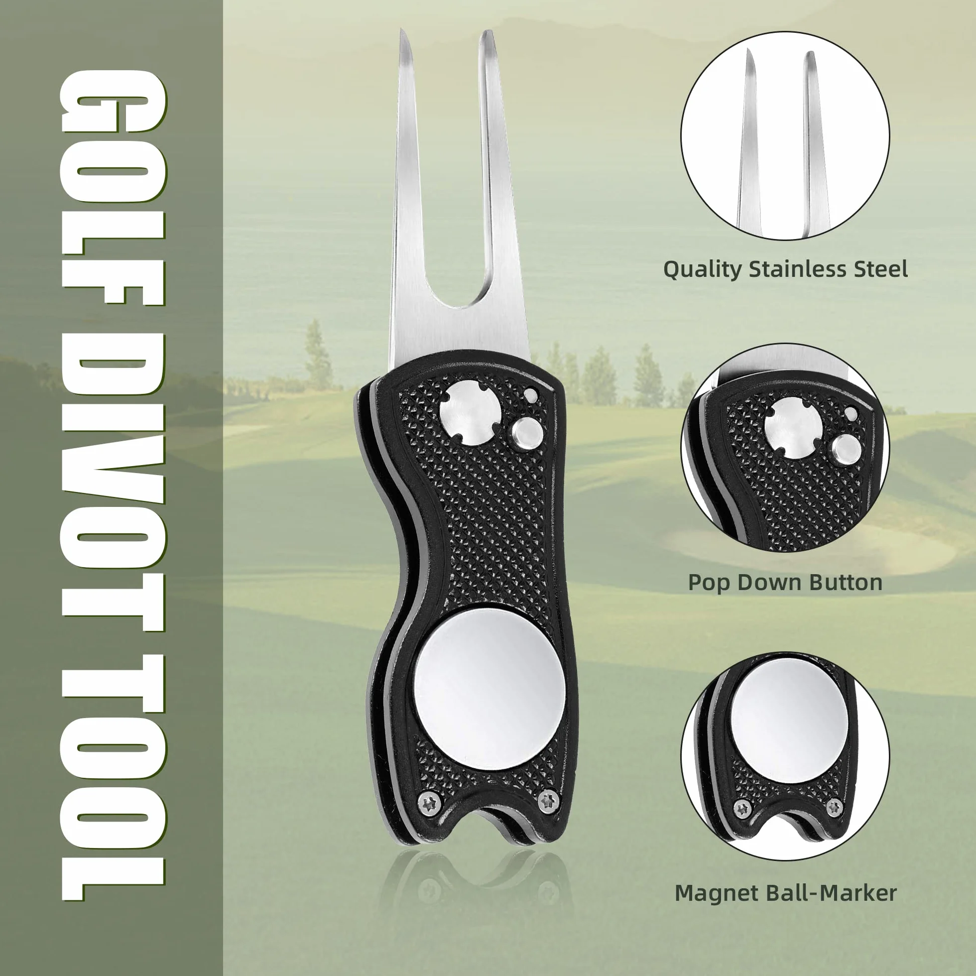 Mile High Life 4 pezzi Golf Divot Tool pieghevole metallo riparazione pop-up indicatore magnetico
