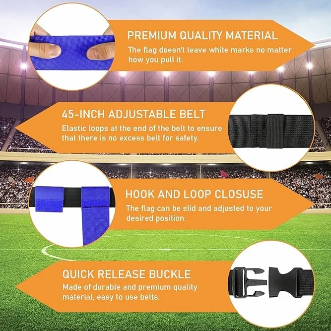 Set di cinture da calcio regolabili per 14 giocatori, bandiere da calcio per competizioni sportive (giallo e blu)